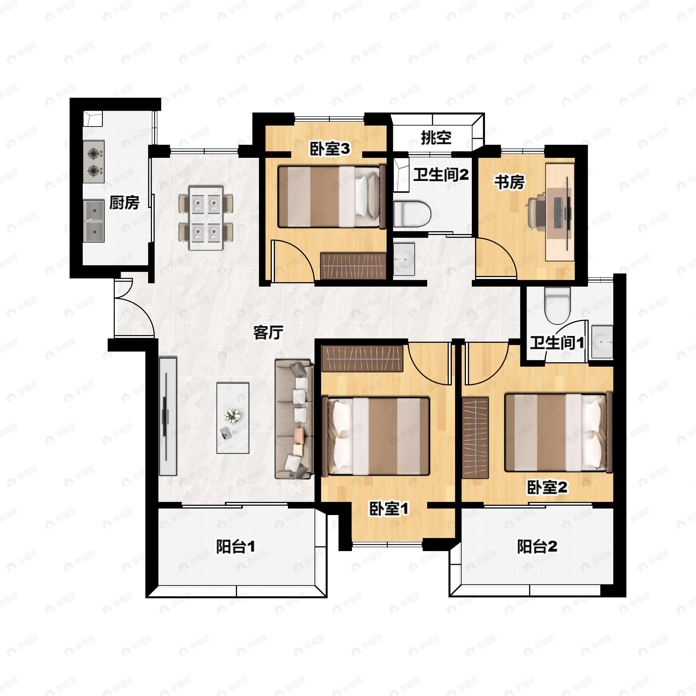 4室2厅2卫建面118平南|北户型图