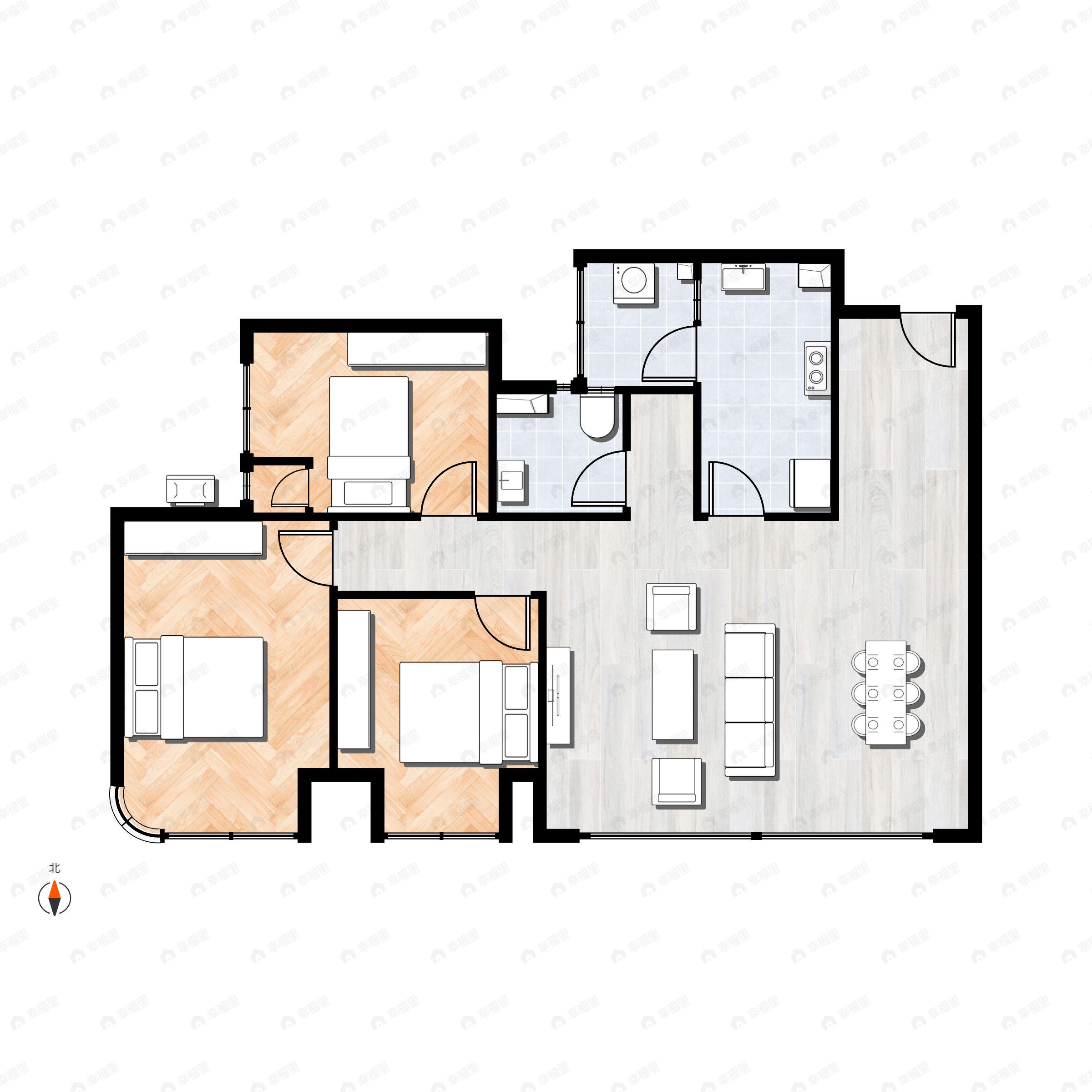 3室2厅1卫建面87平户型图