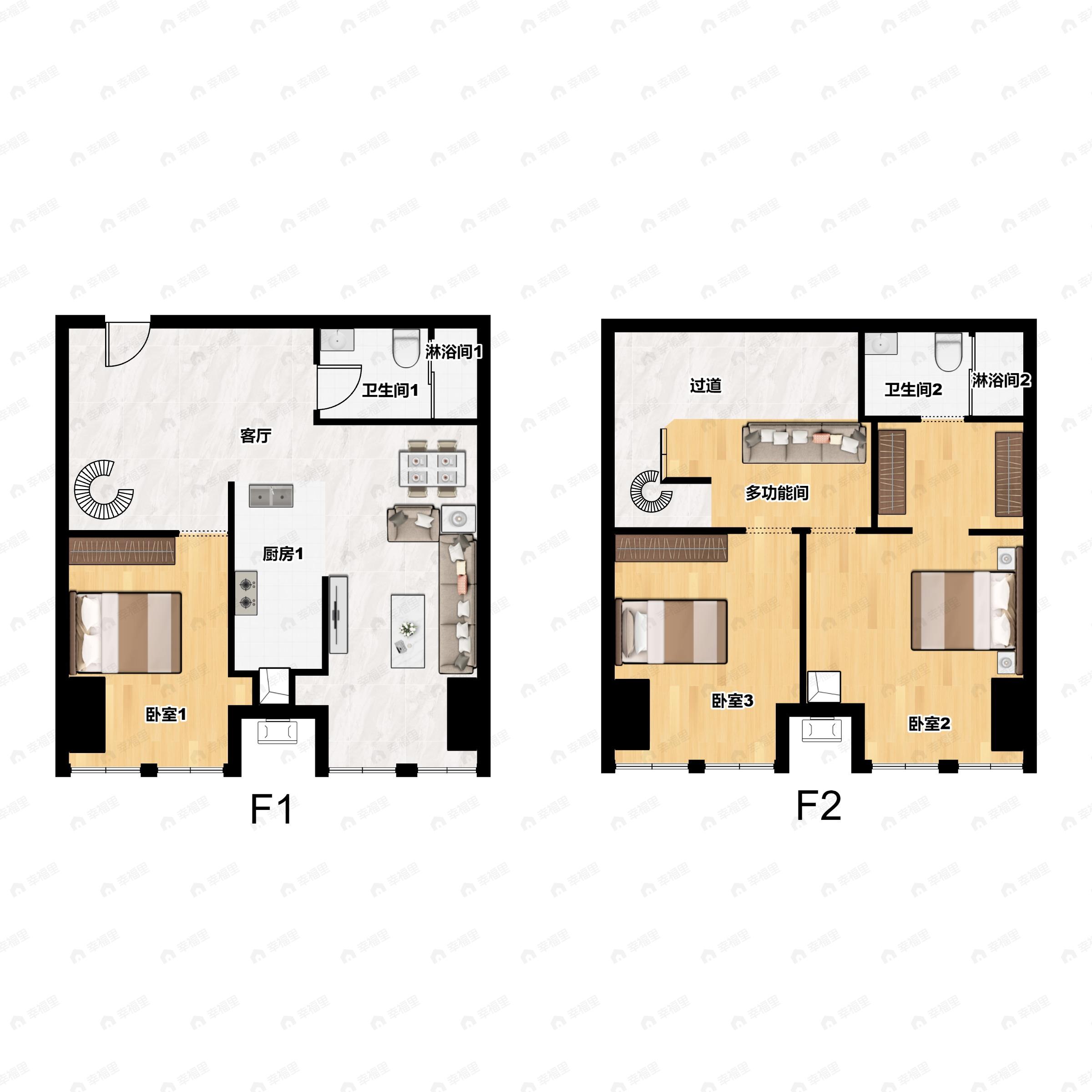 3室2厅2卫建面84平户型图