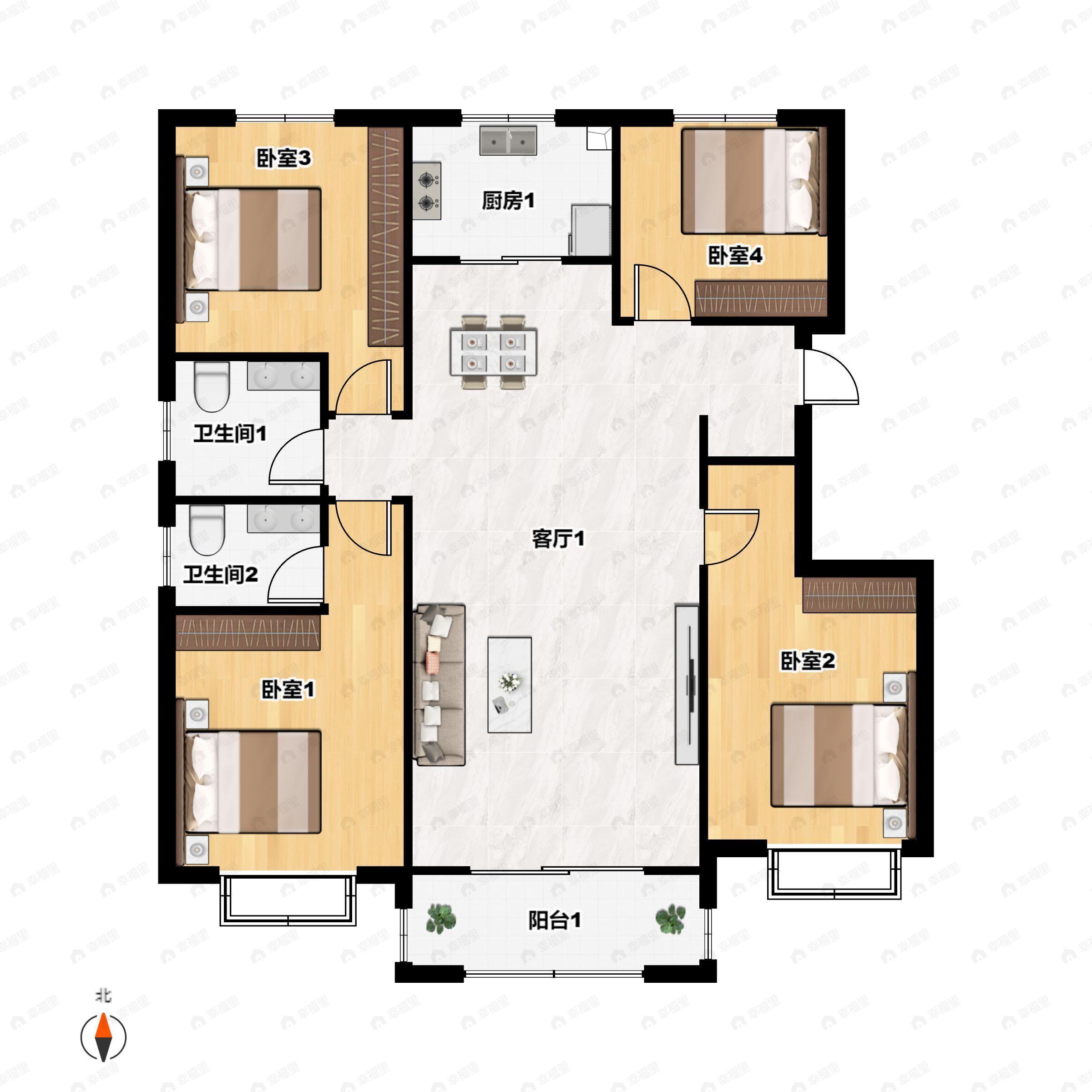 4室2厅2卫建面146平南户型图