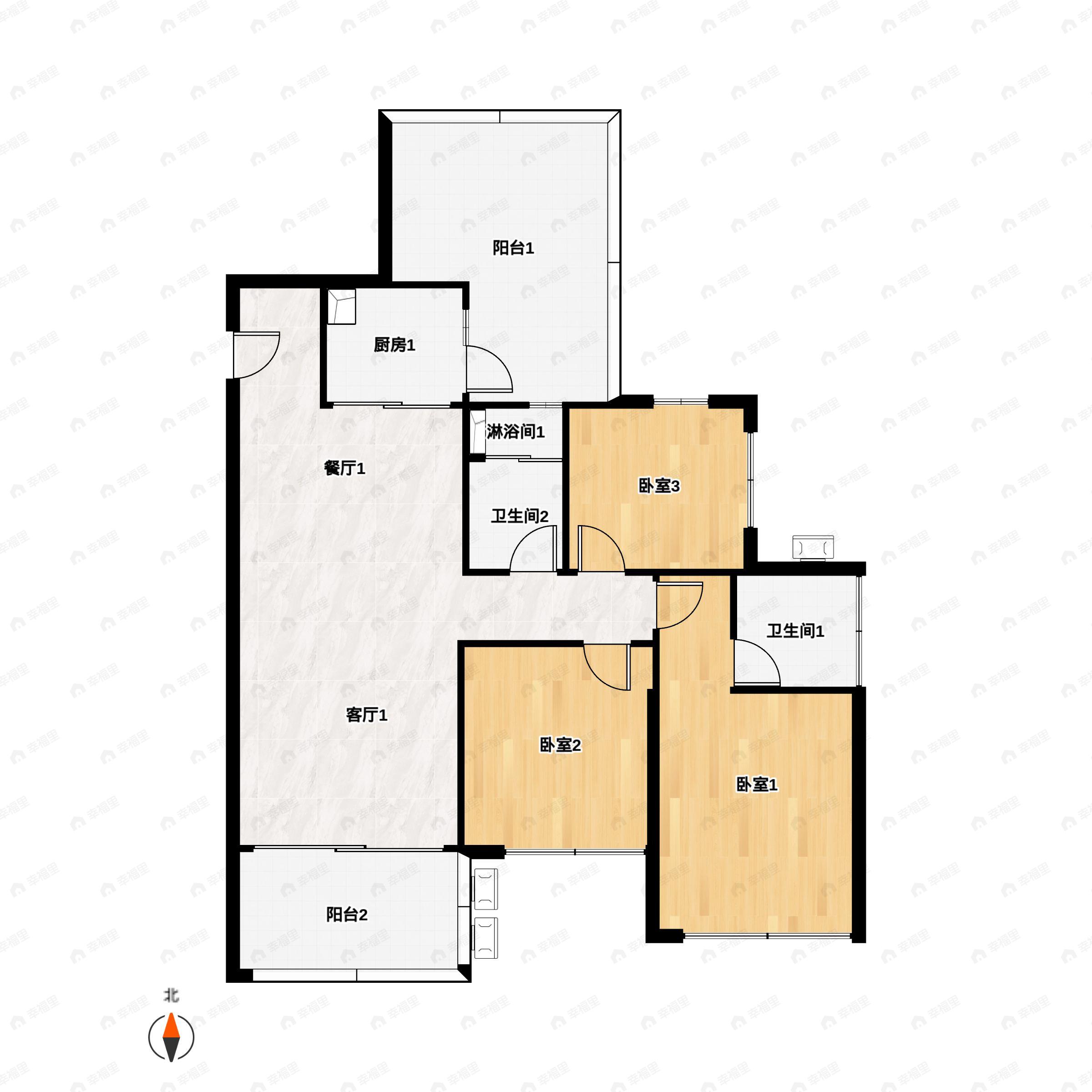 3室2厅2卫建面100平户型图