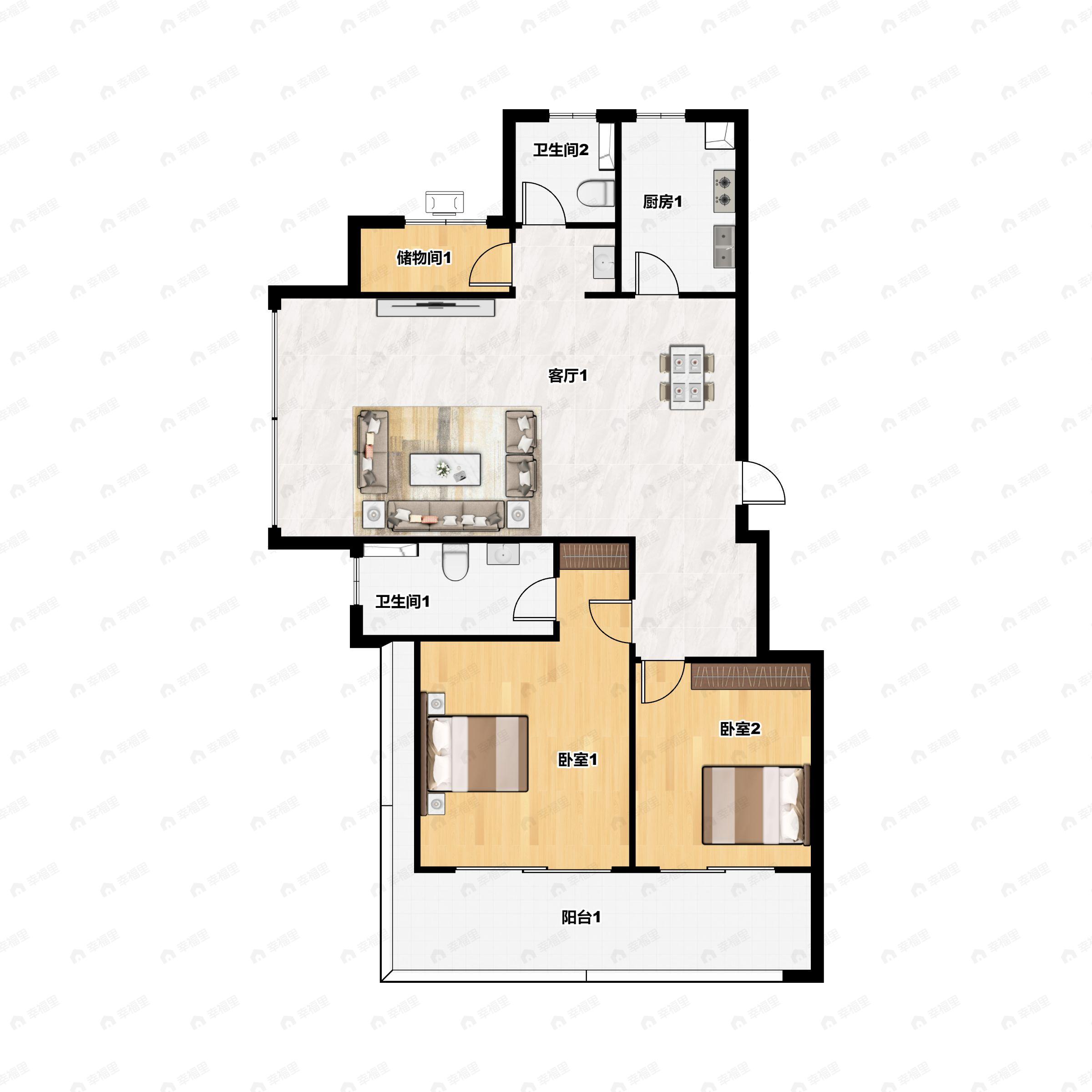 3室2厅2卫建面99平南户型图