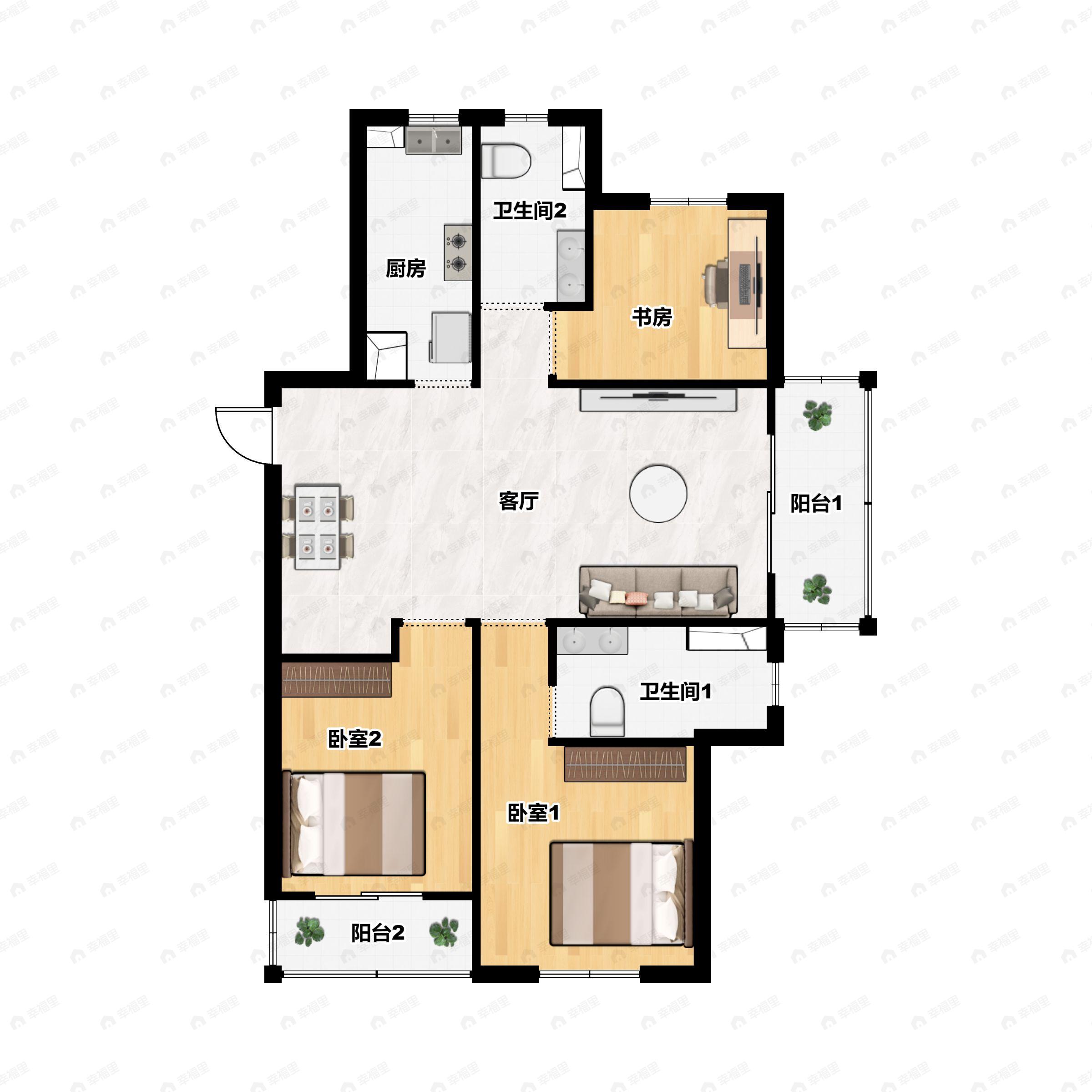 3室2厅2卫建面128平户型图