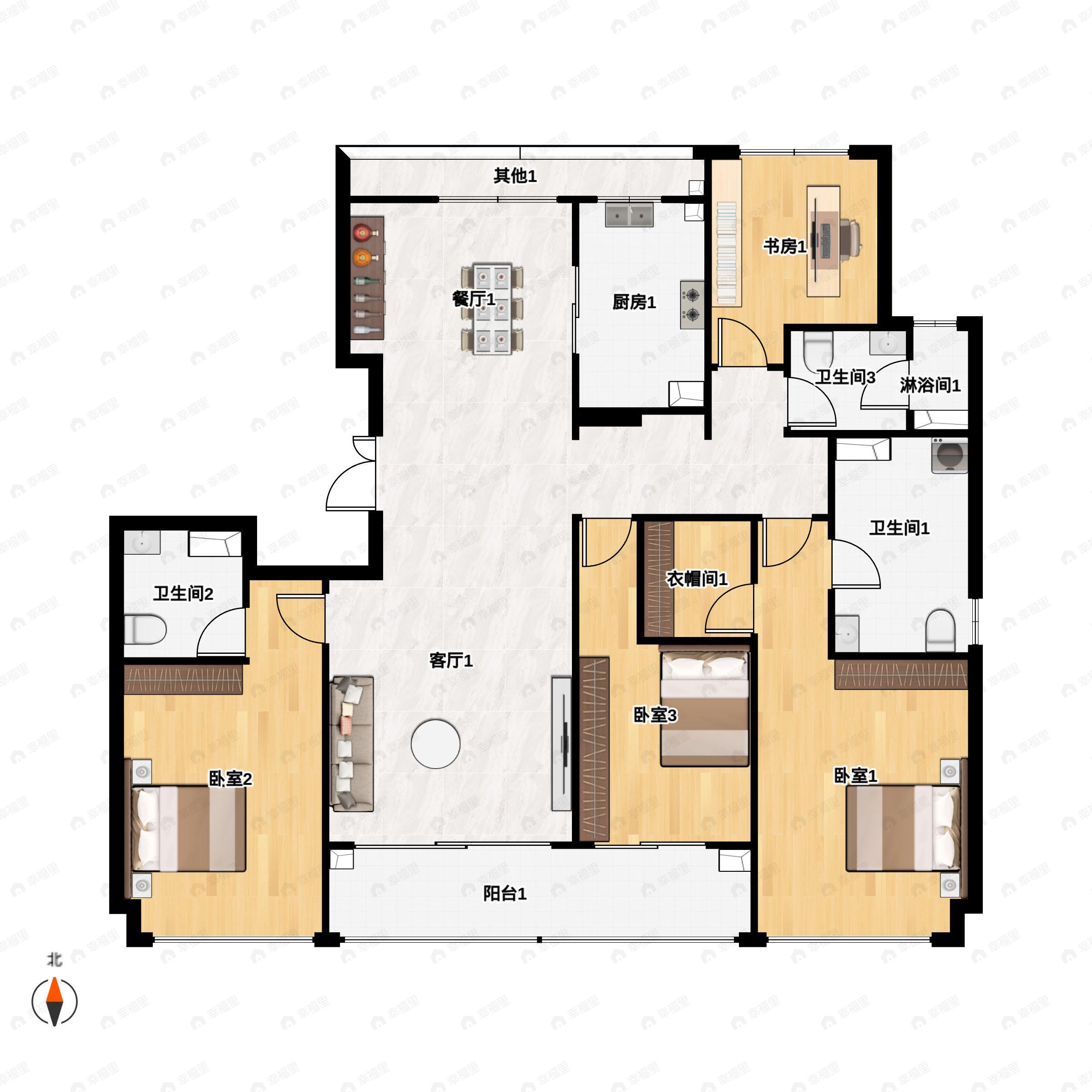 4室2厅3卫建面176平户型图