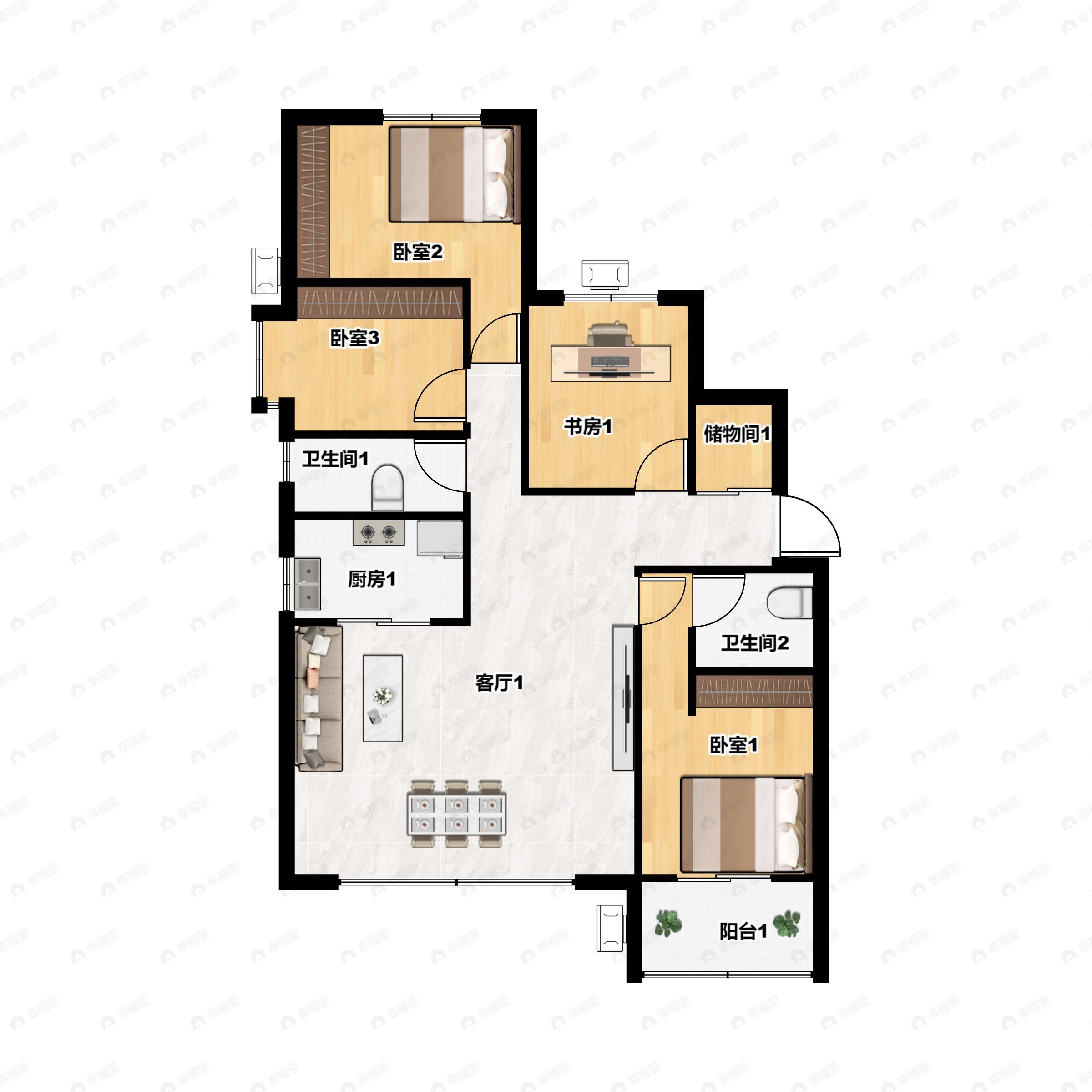 泽龙阳光国际B区4室2厅2卫户型图