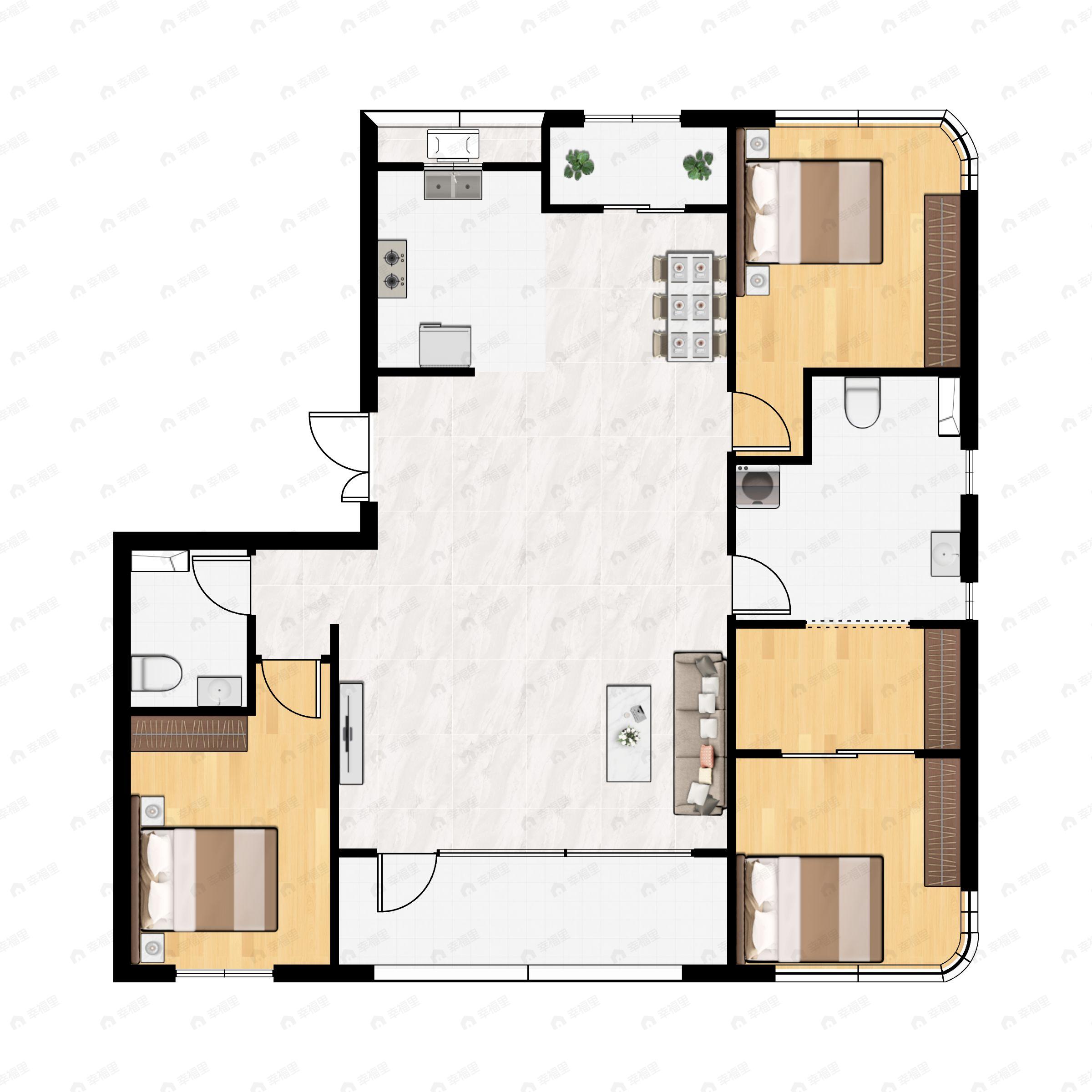 3室2厅2卫建面179m²北|南户型图