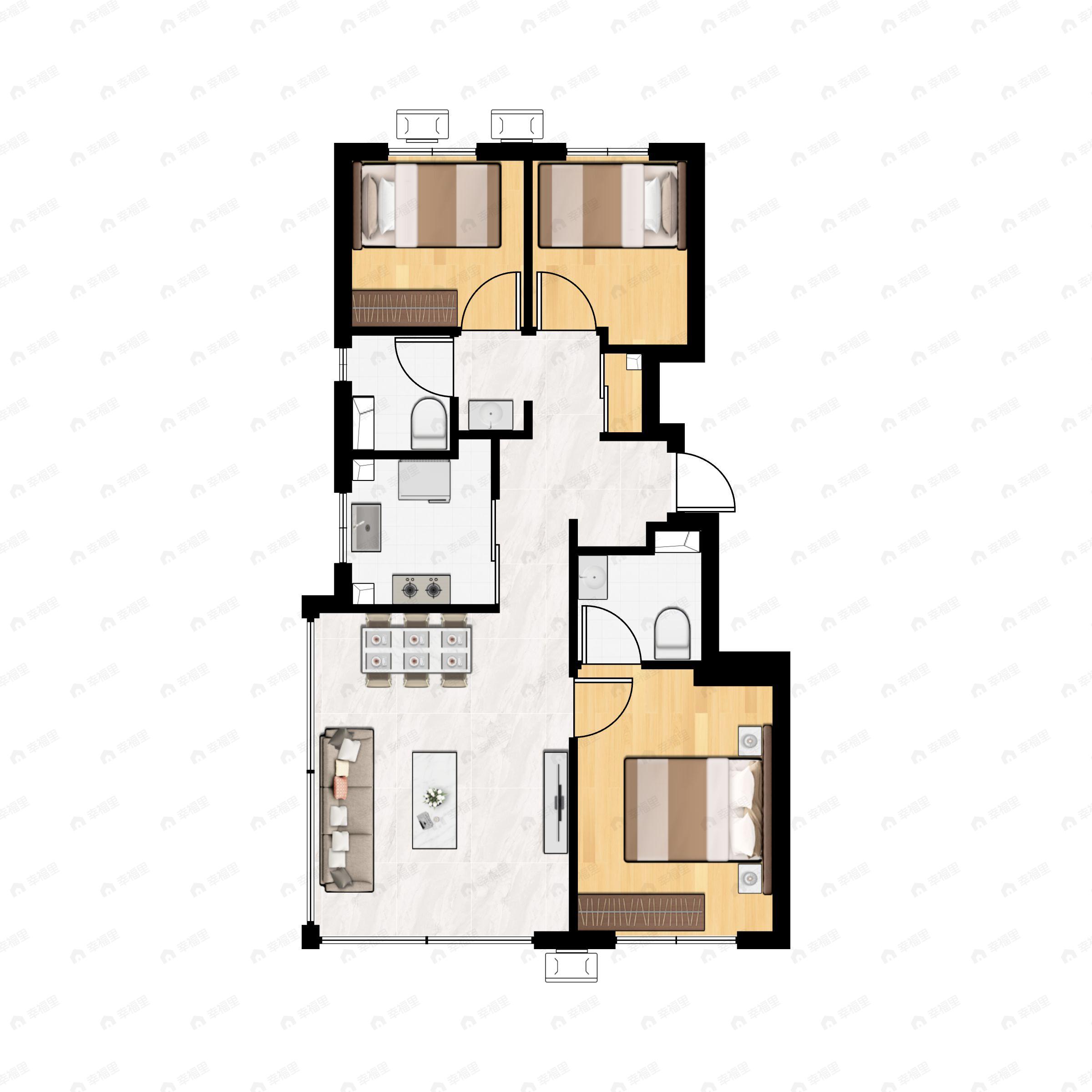 3室2厅2卫建面93平户型图