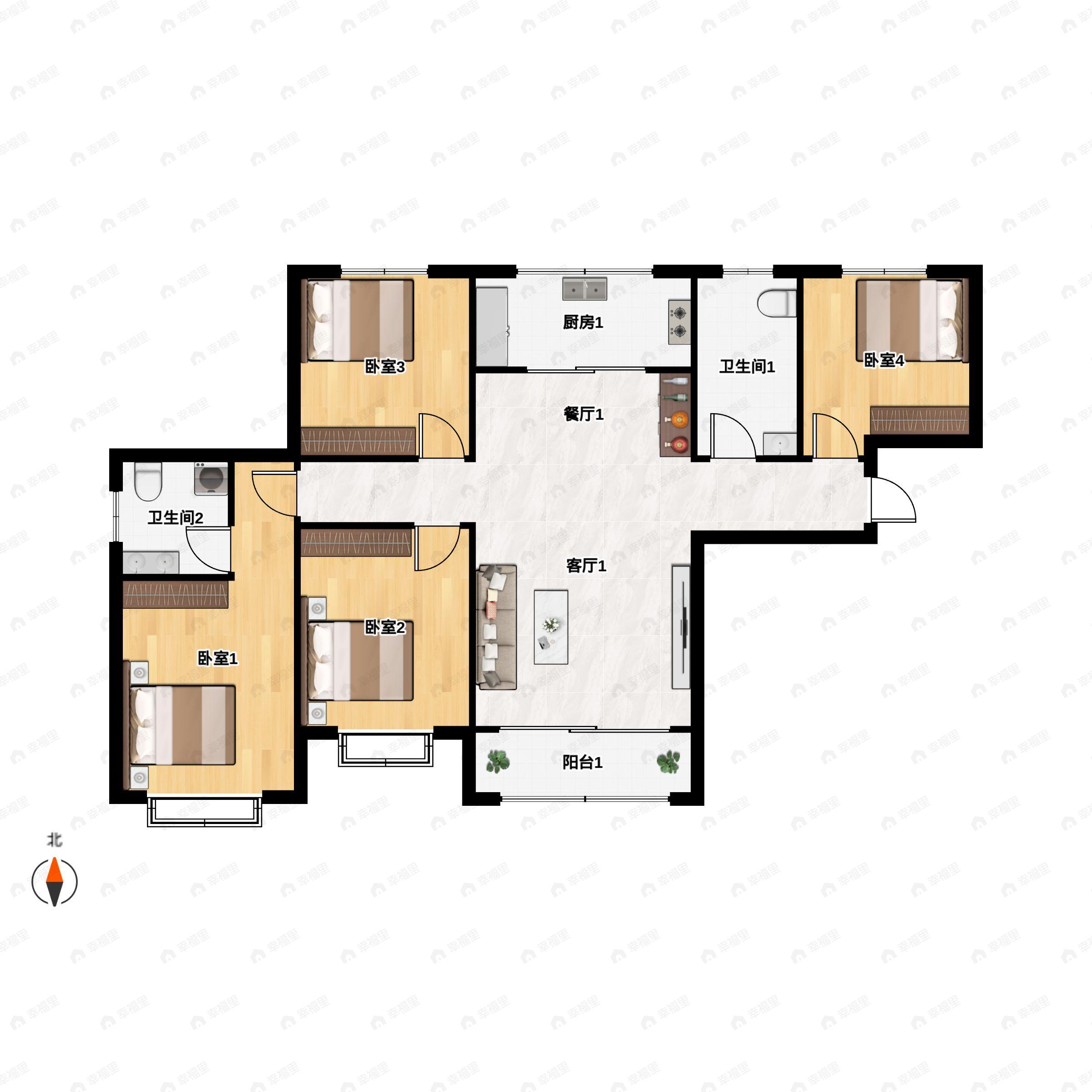 4室2厅2卫建面133平南|北户型图