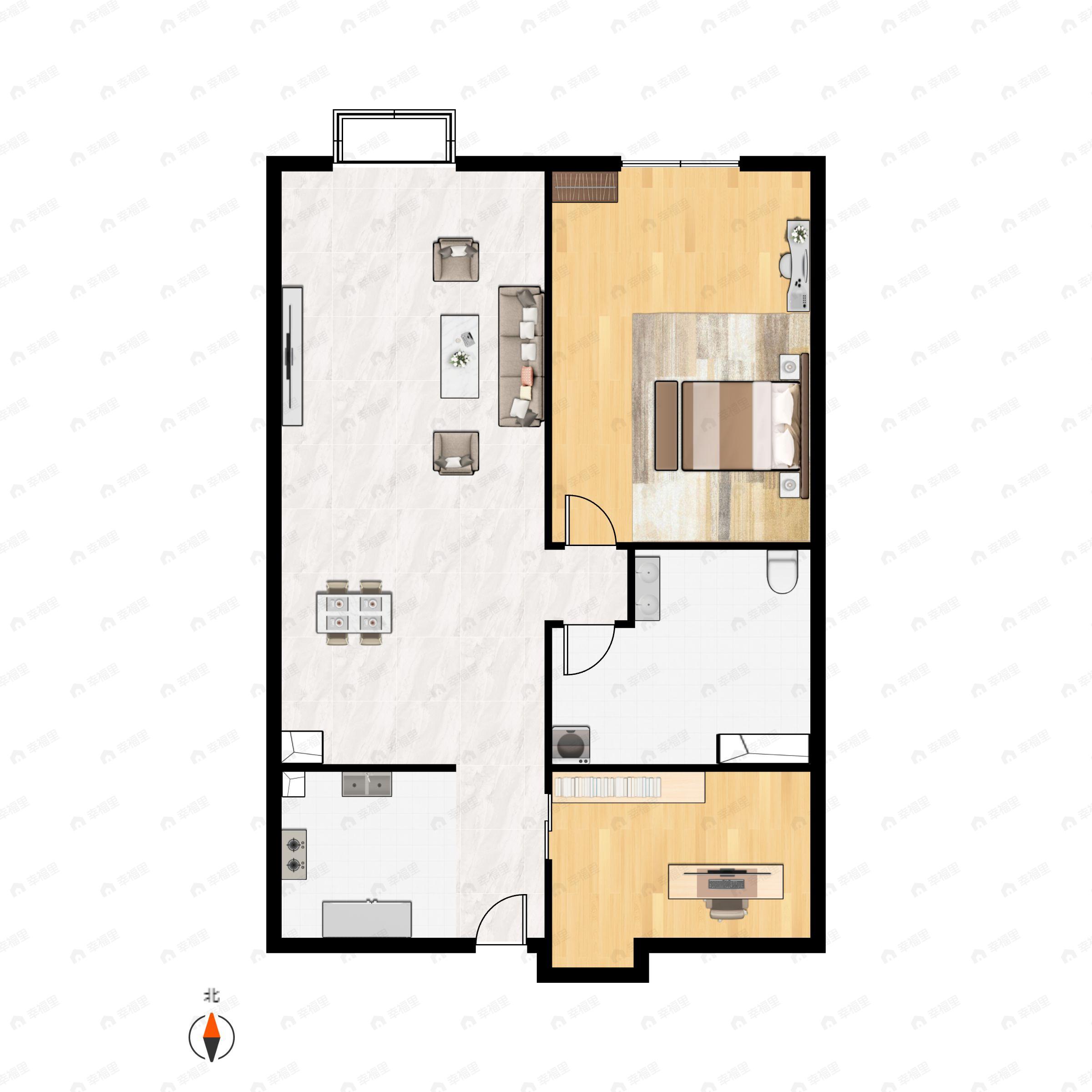 1室2厅1卫建面135平北|南户型图
