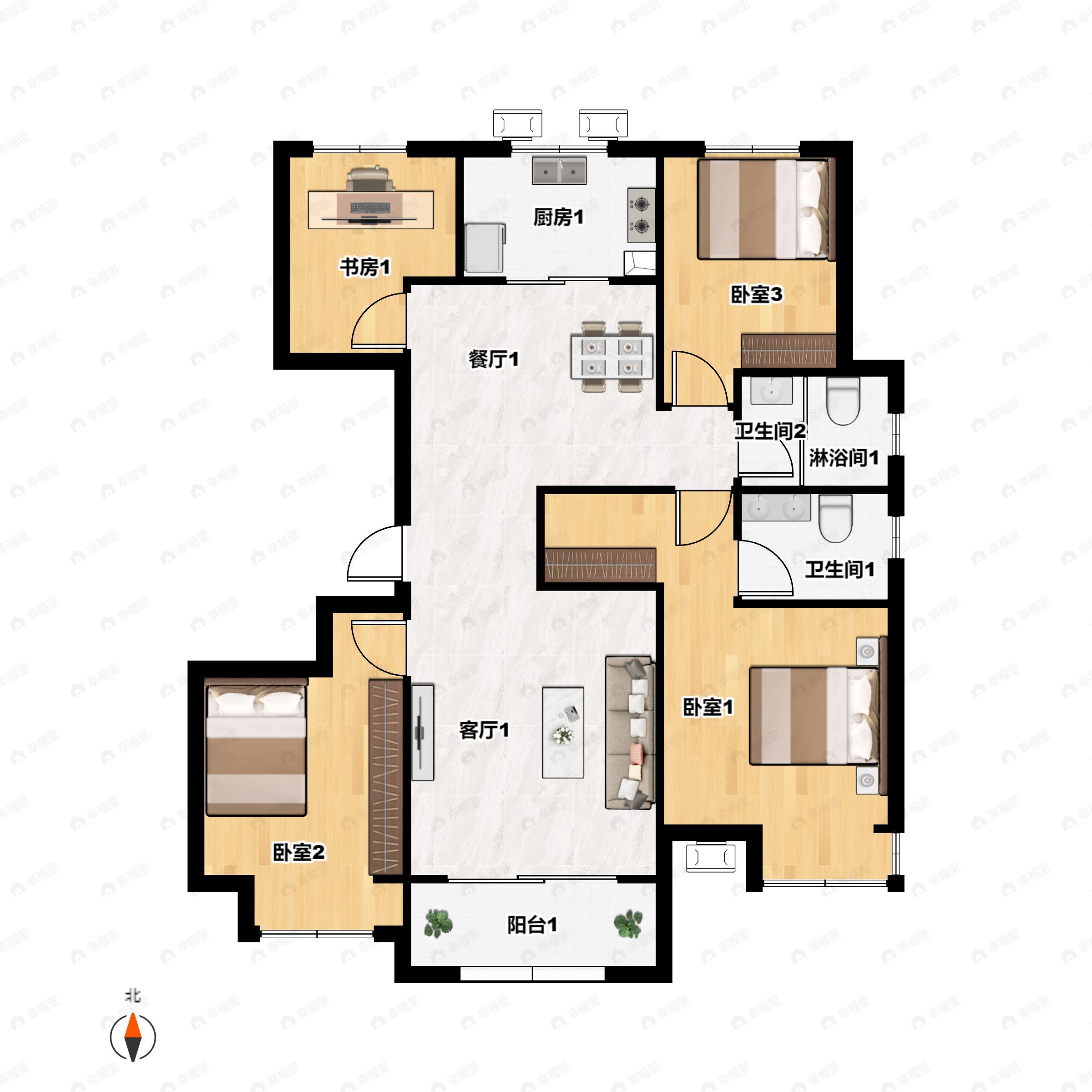 裕华行园4室2厅2卫户型图