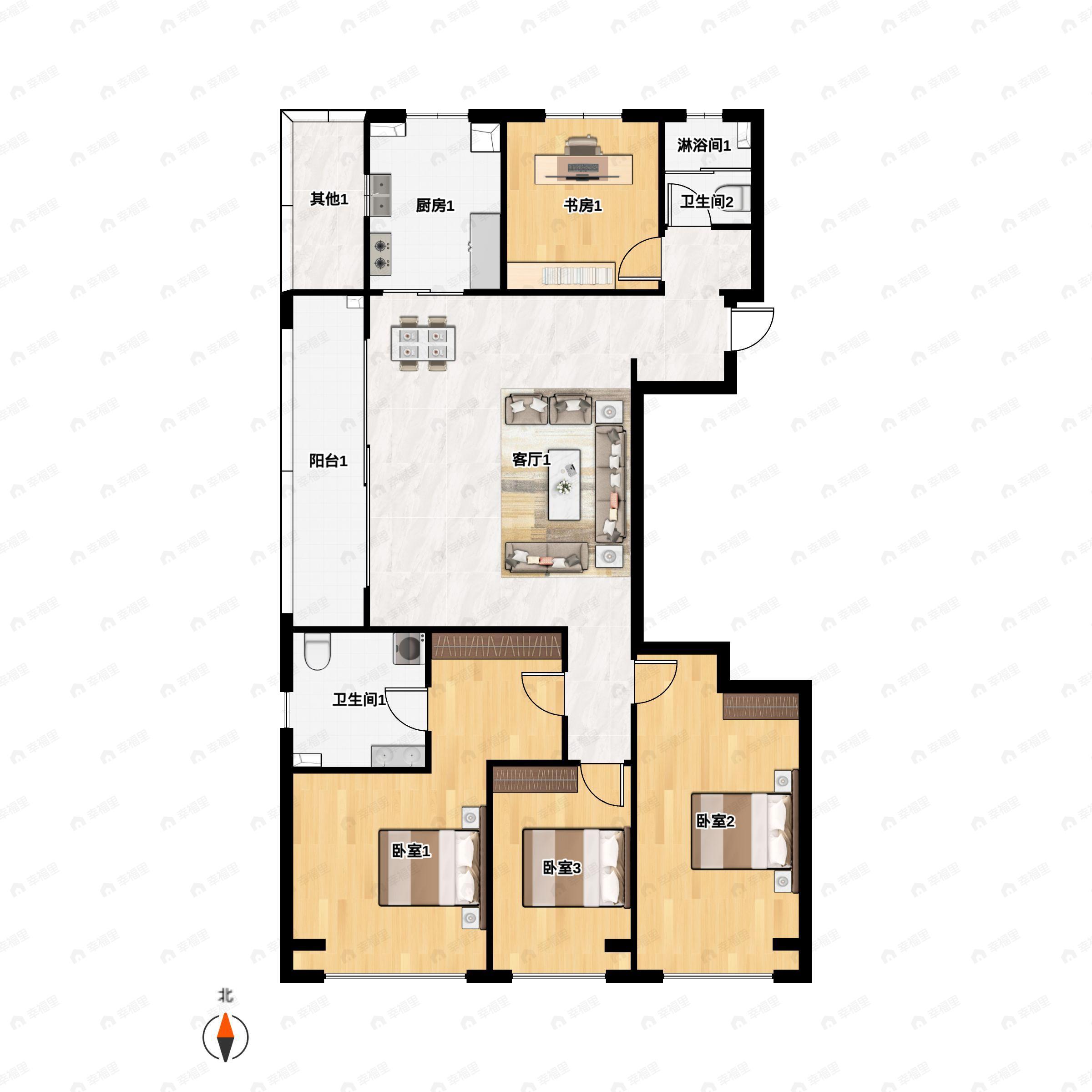 4室2厅2卫建面155平户型图