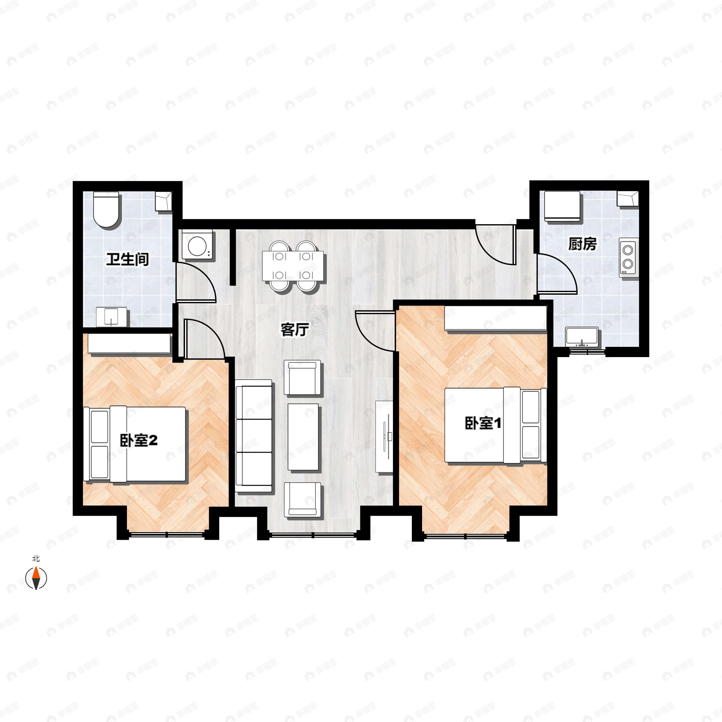2室2厅1卫建面87平南户型图