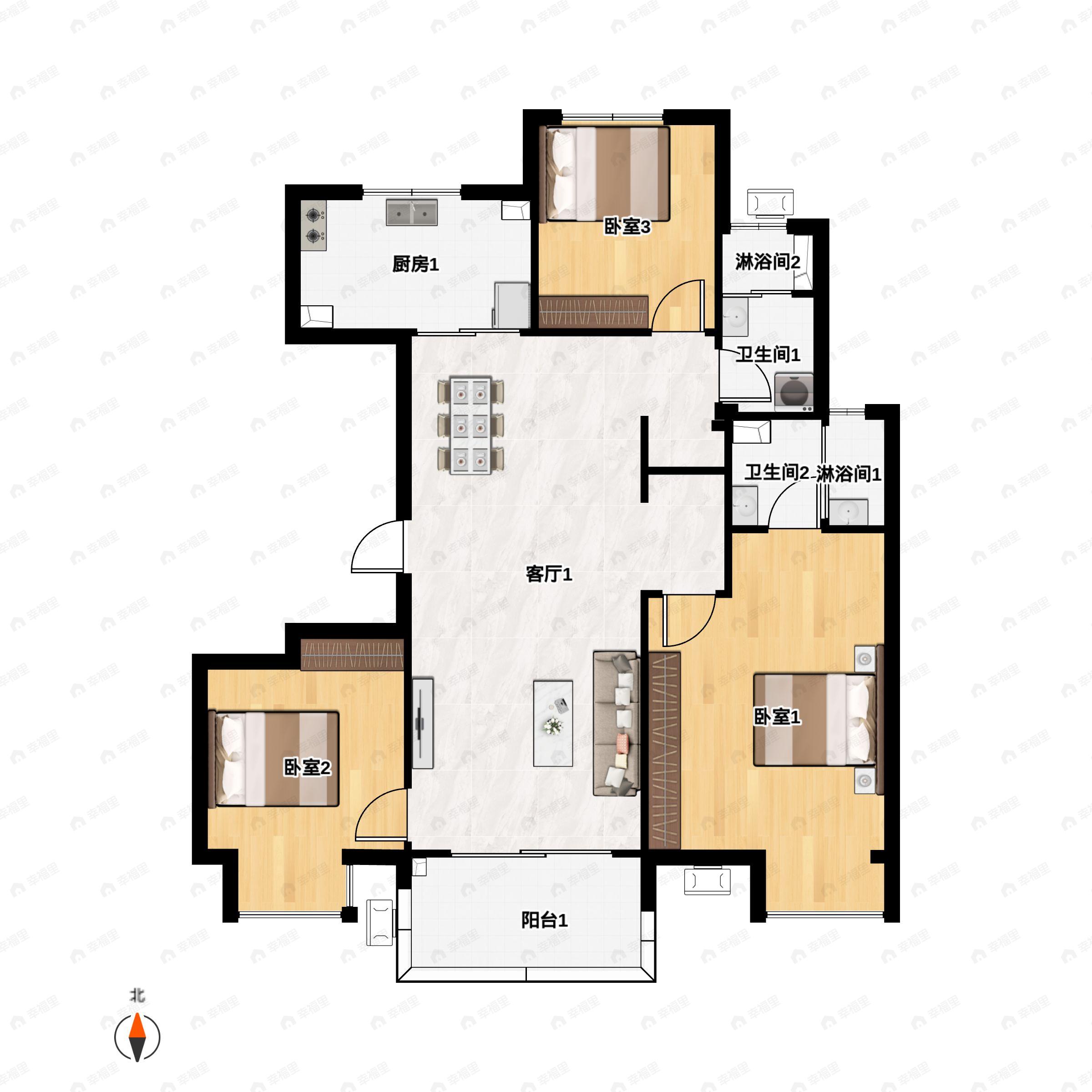 3室2厅2卫建面116平户型图