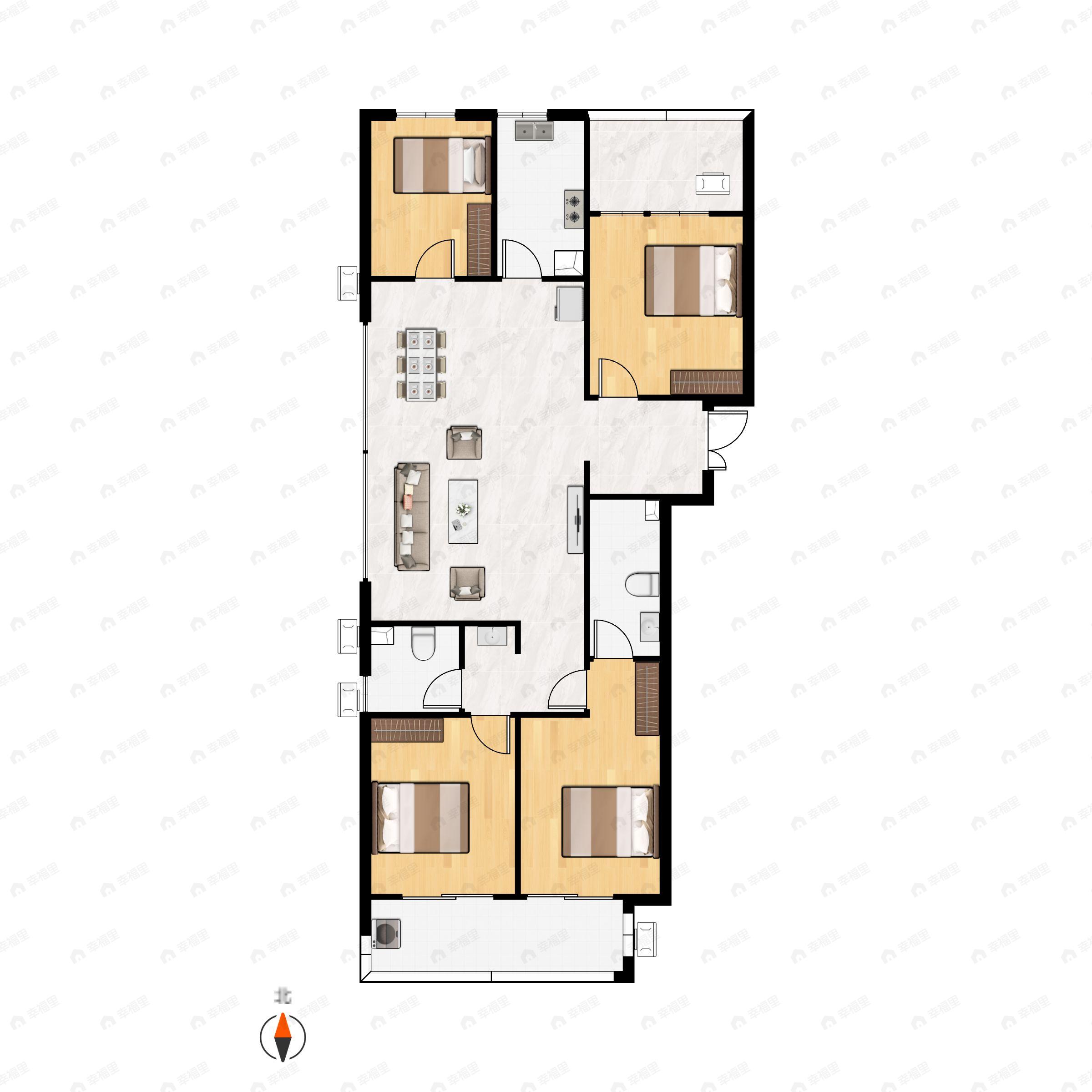 4室2厅2卫建面138平北|南户型图