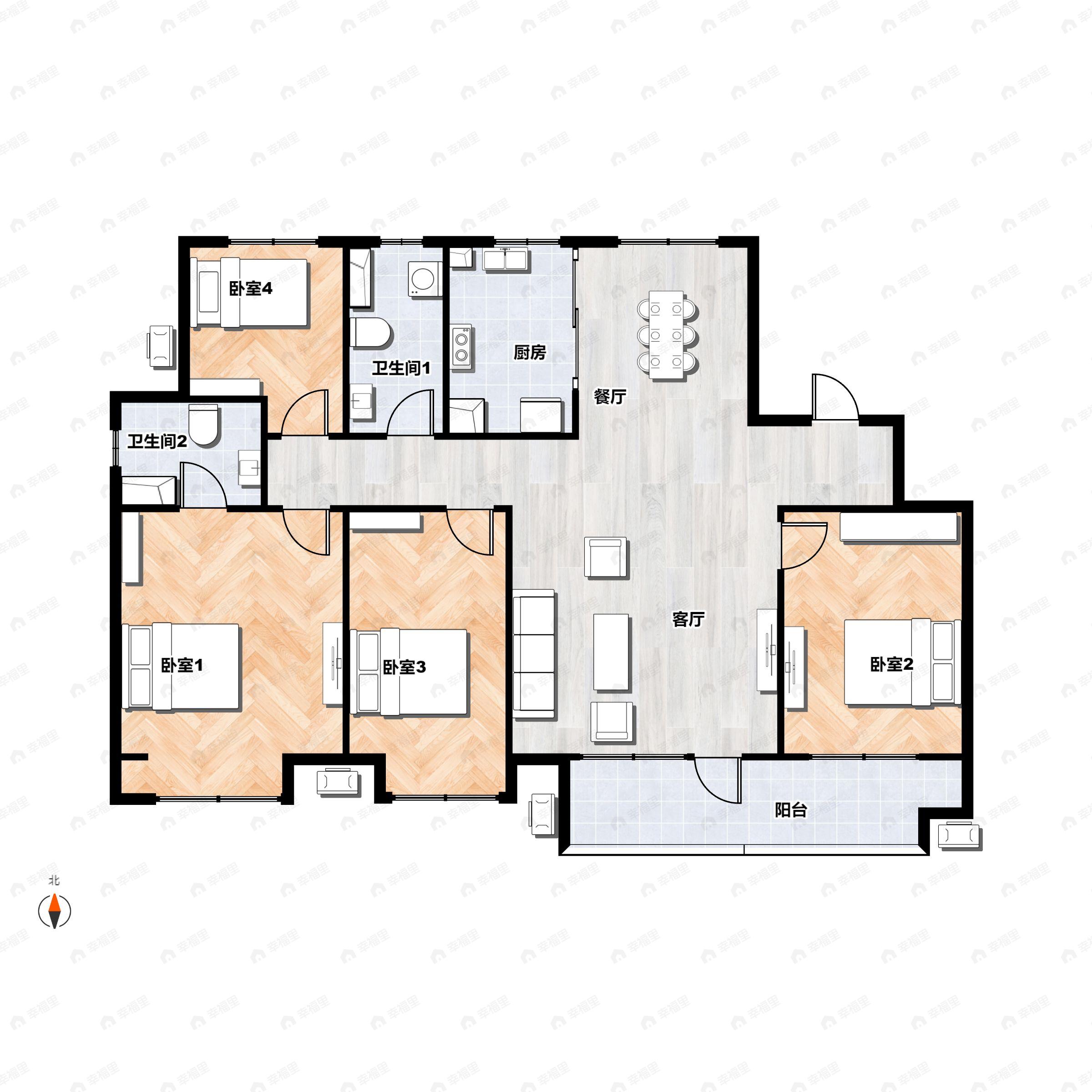 4室2厅2卫建面143平户型图
