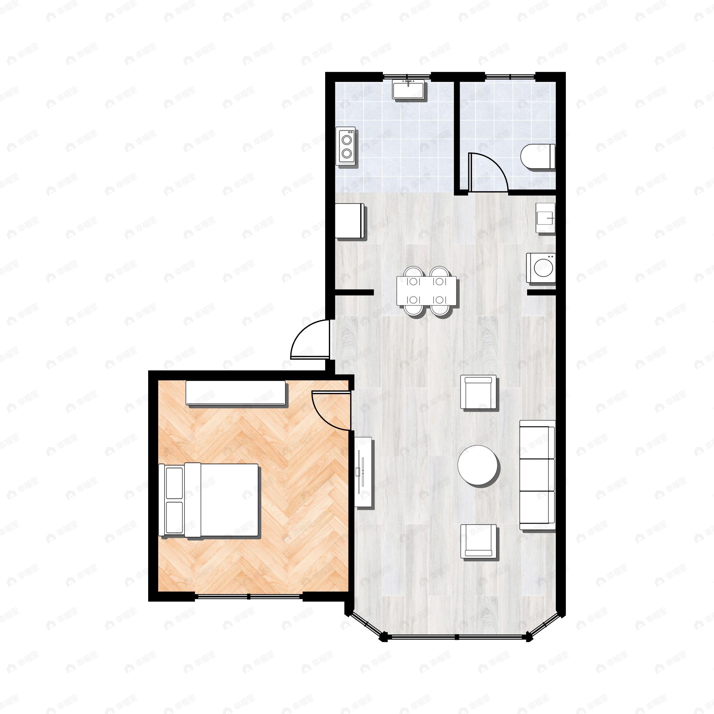 1室2厅1卫建面53平户型图