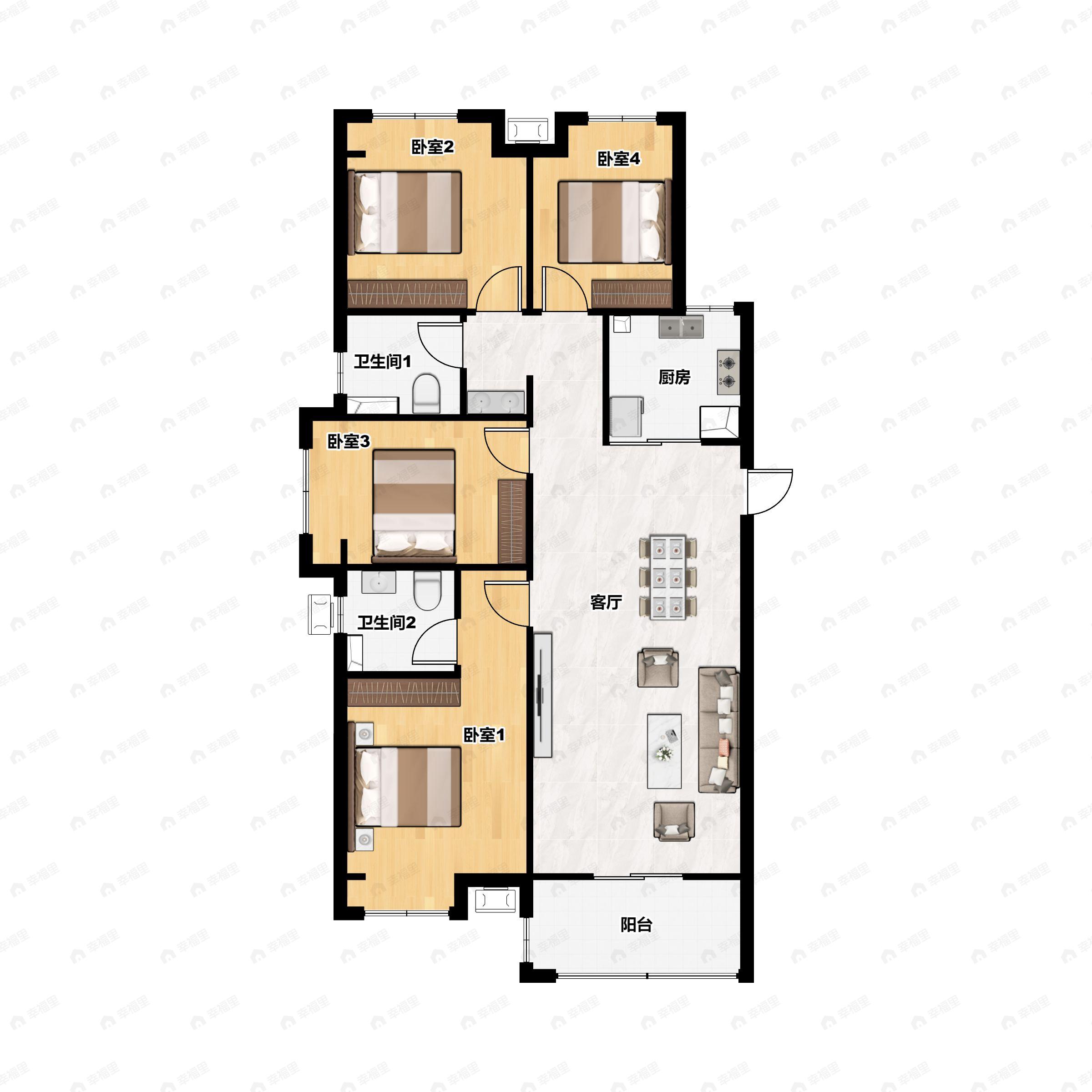 4室2厅2卫建面118平南户型图