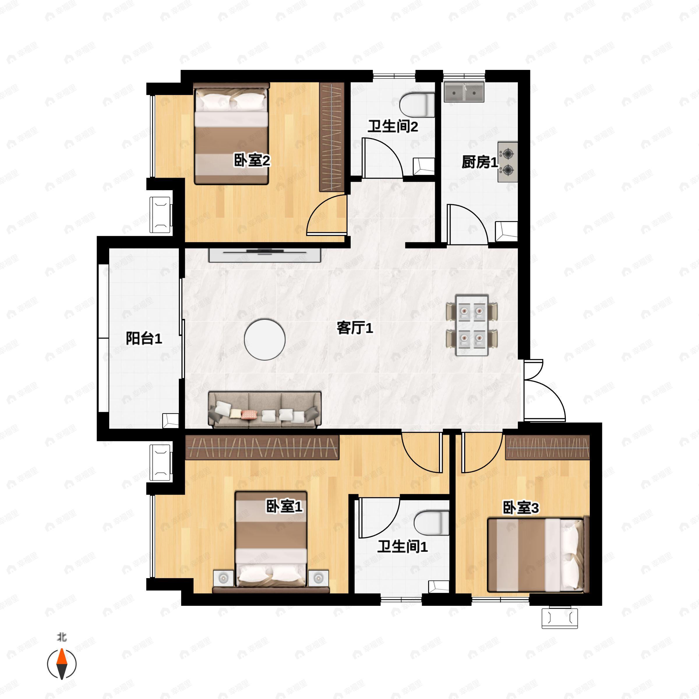 3室2厅2卫建面119平户型图