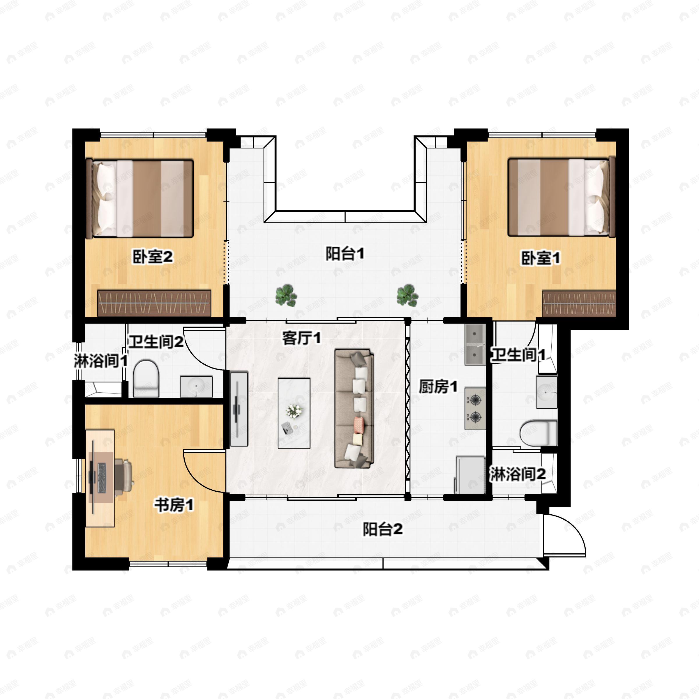 3室2厅2卫建面101平南户型图