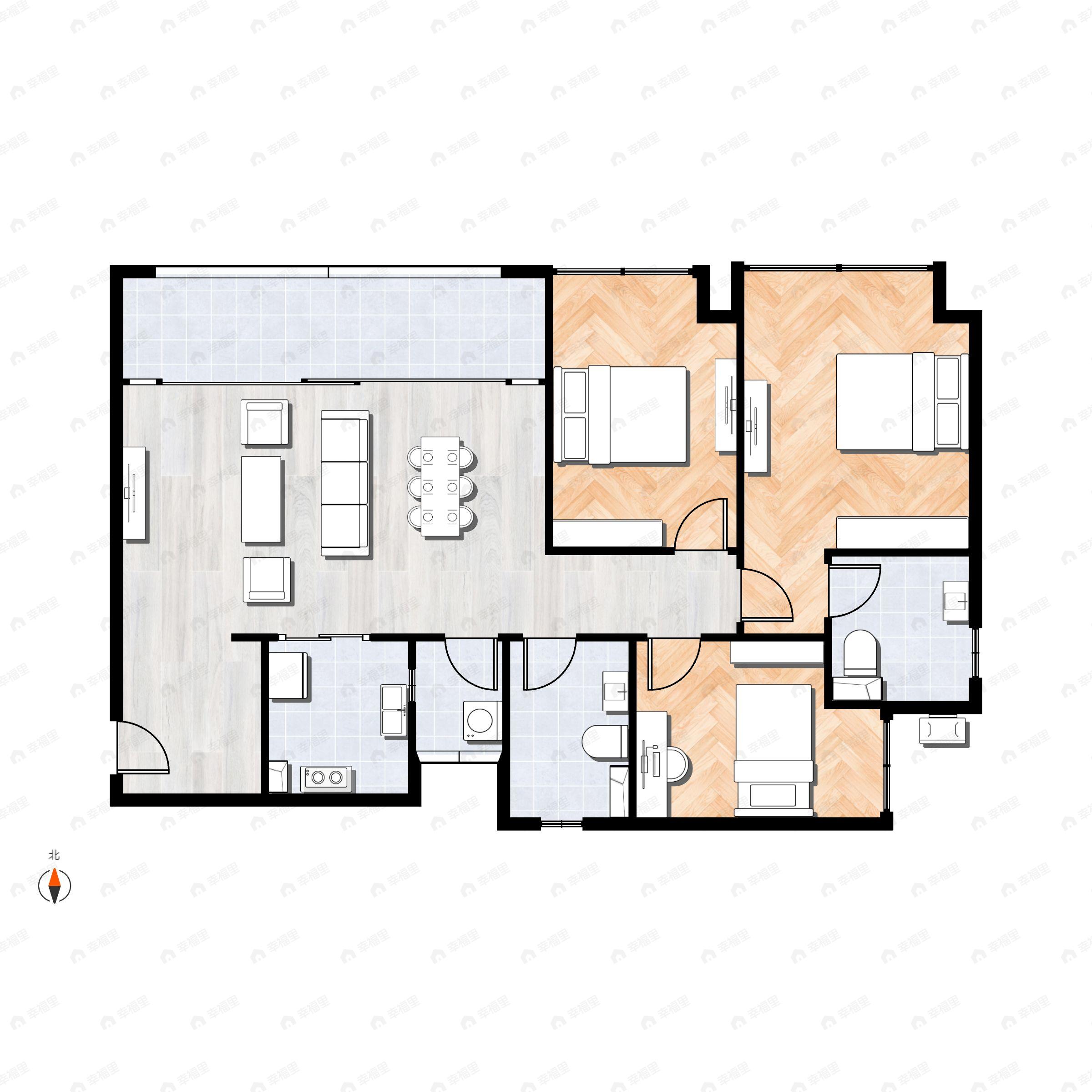 3室2厅2卫建面99平南户型图