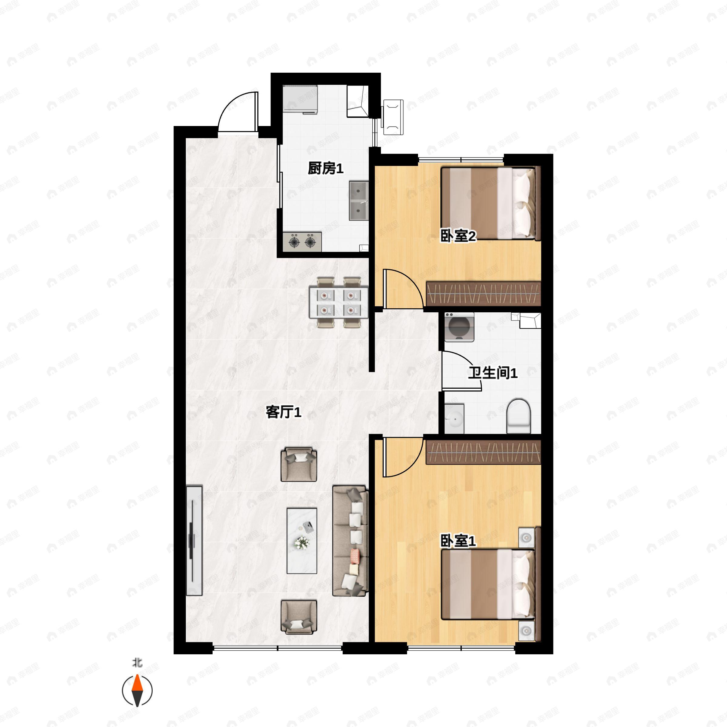 汇龙花溪半岛2室2厅1卫户型图