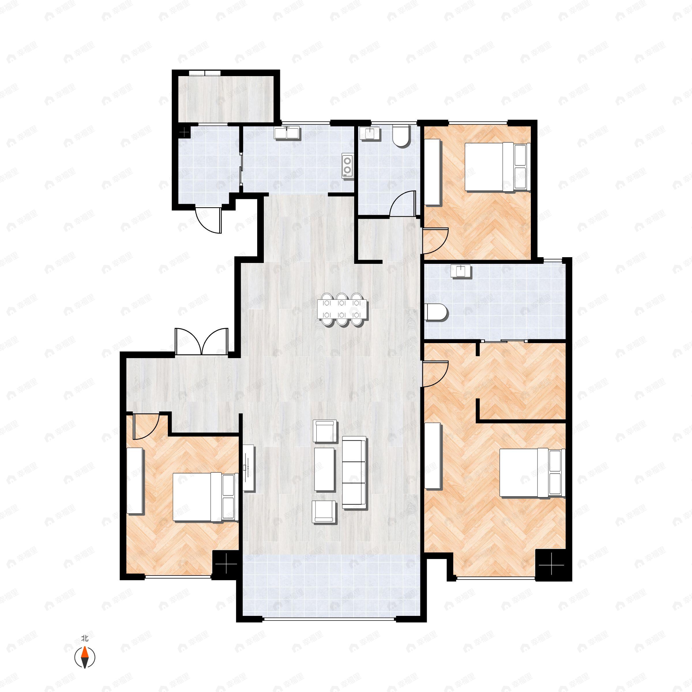3室2厅2卫建面139平北|南户型图