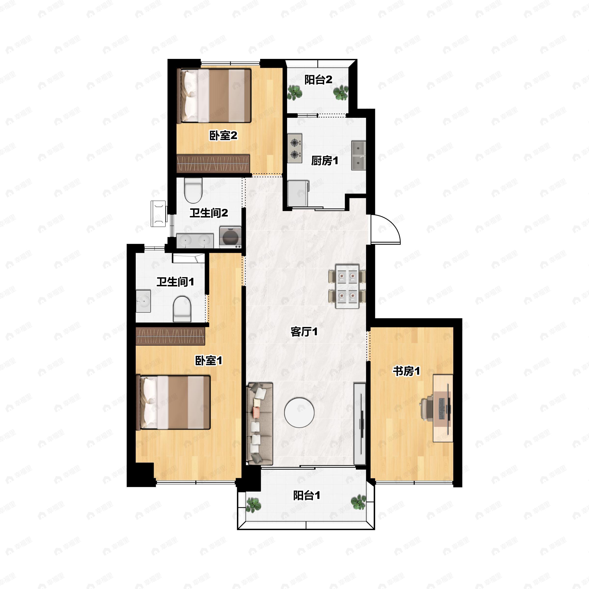3室2厅2卫建面120平户型图