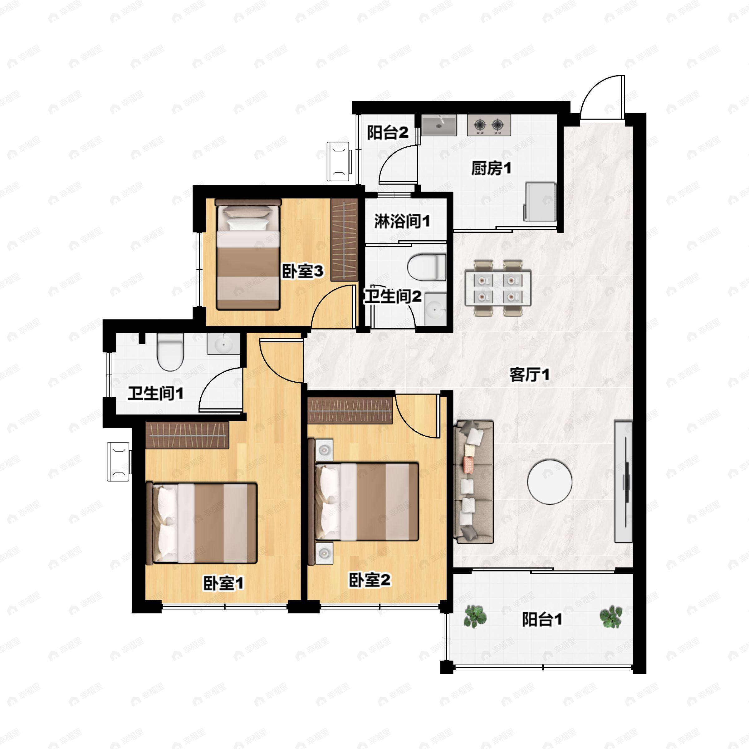 3室2厅2卫建面97平户型图