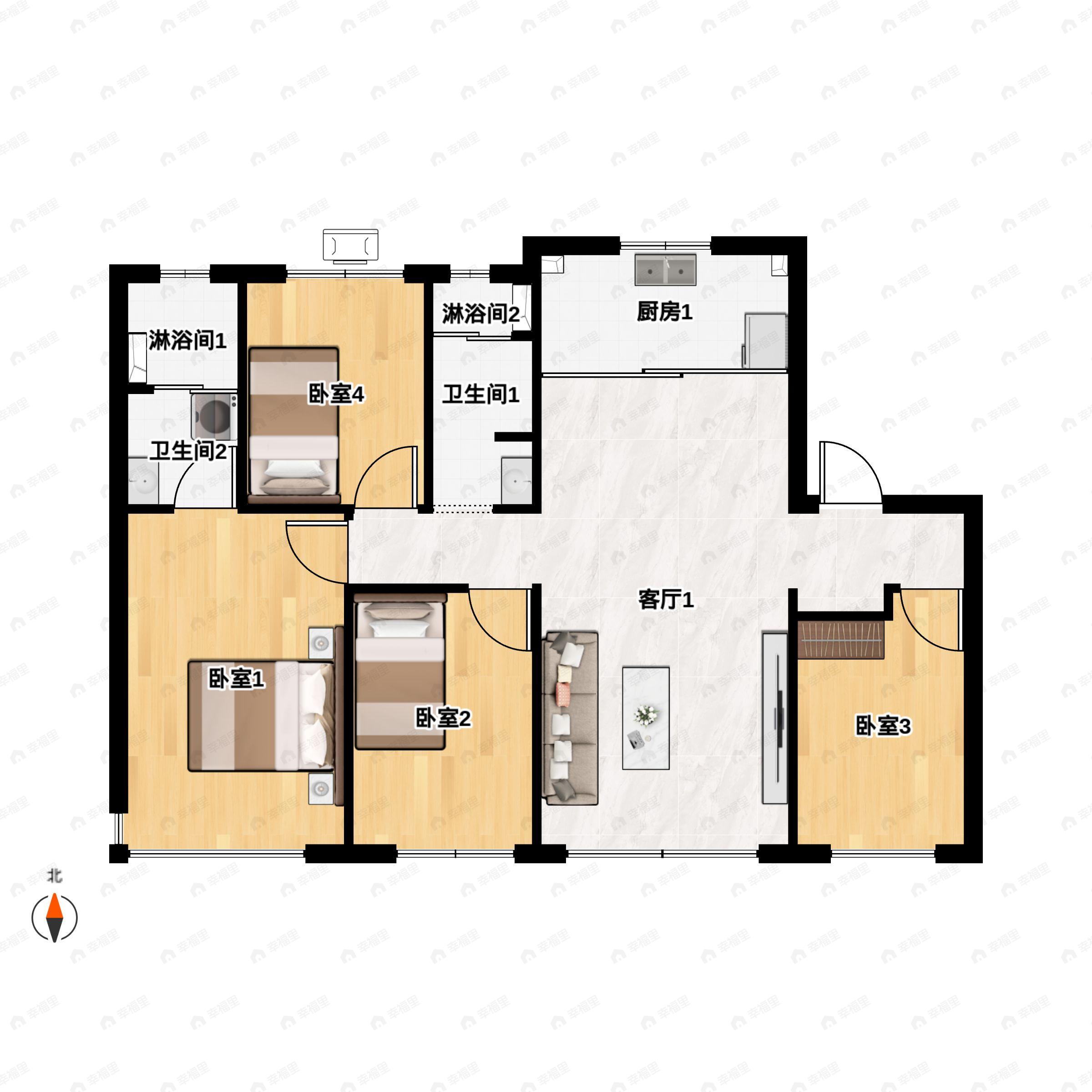 4室2厅2卫建面143平户型图