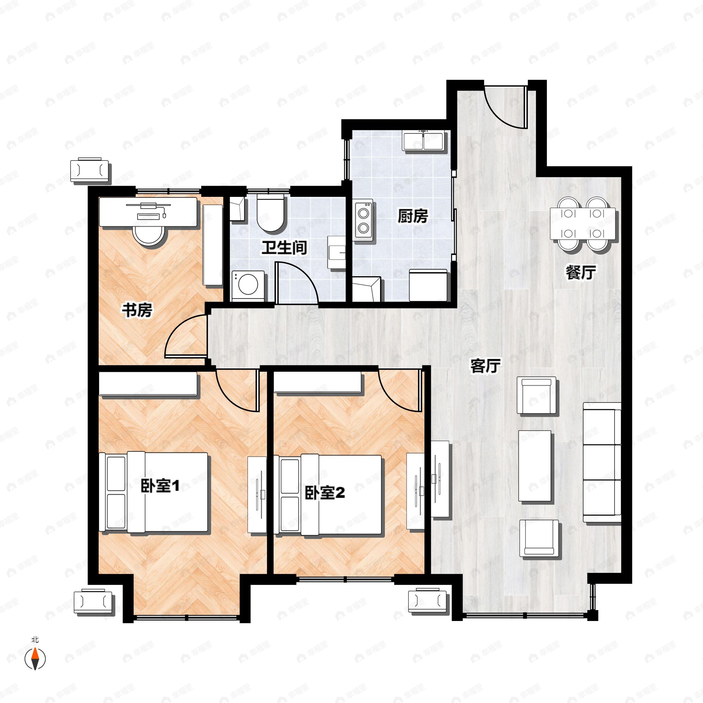 3室2厅1卫建面97平户型图