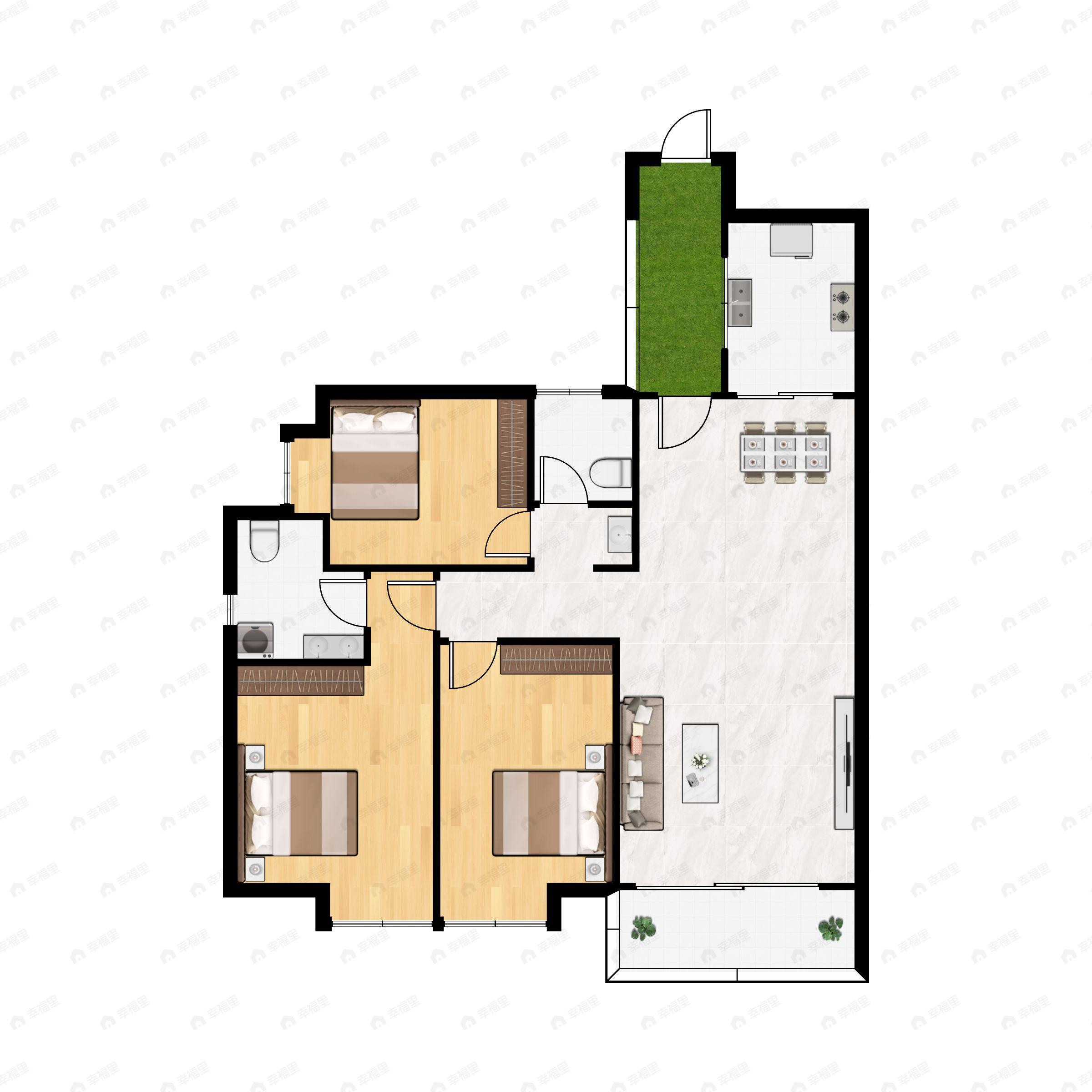 3室2厅2卫建面125平东南户型图