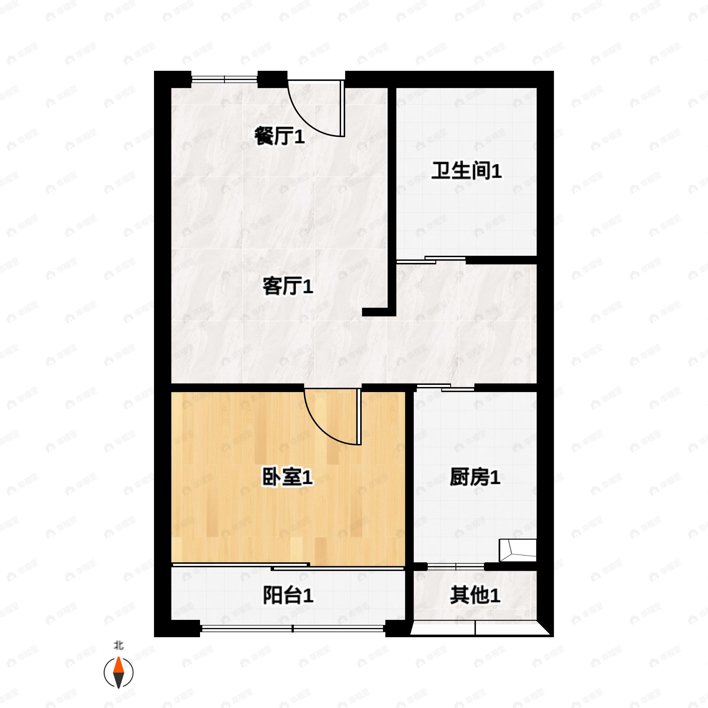1室1厅1卫建面53m²南户型图