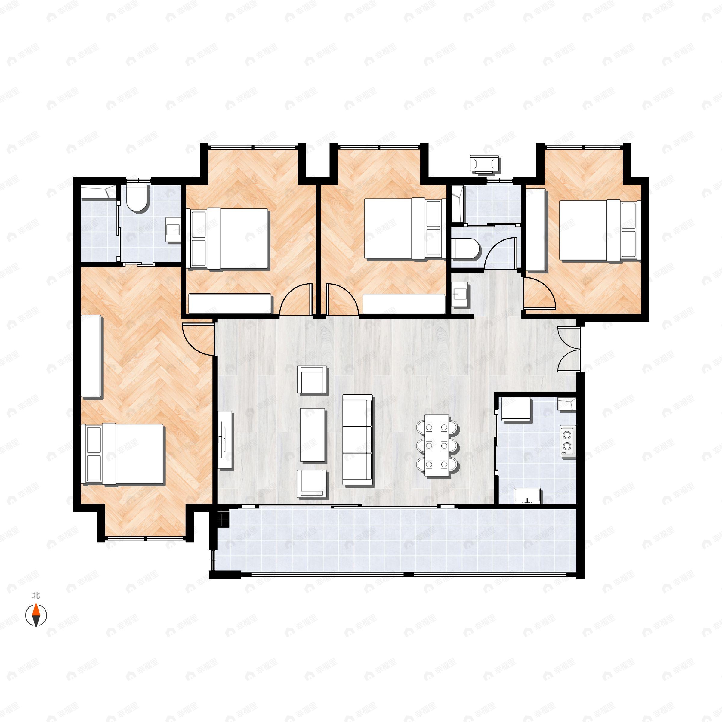 4室2厅2卫建面126平南|北户型图