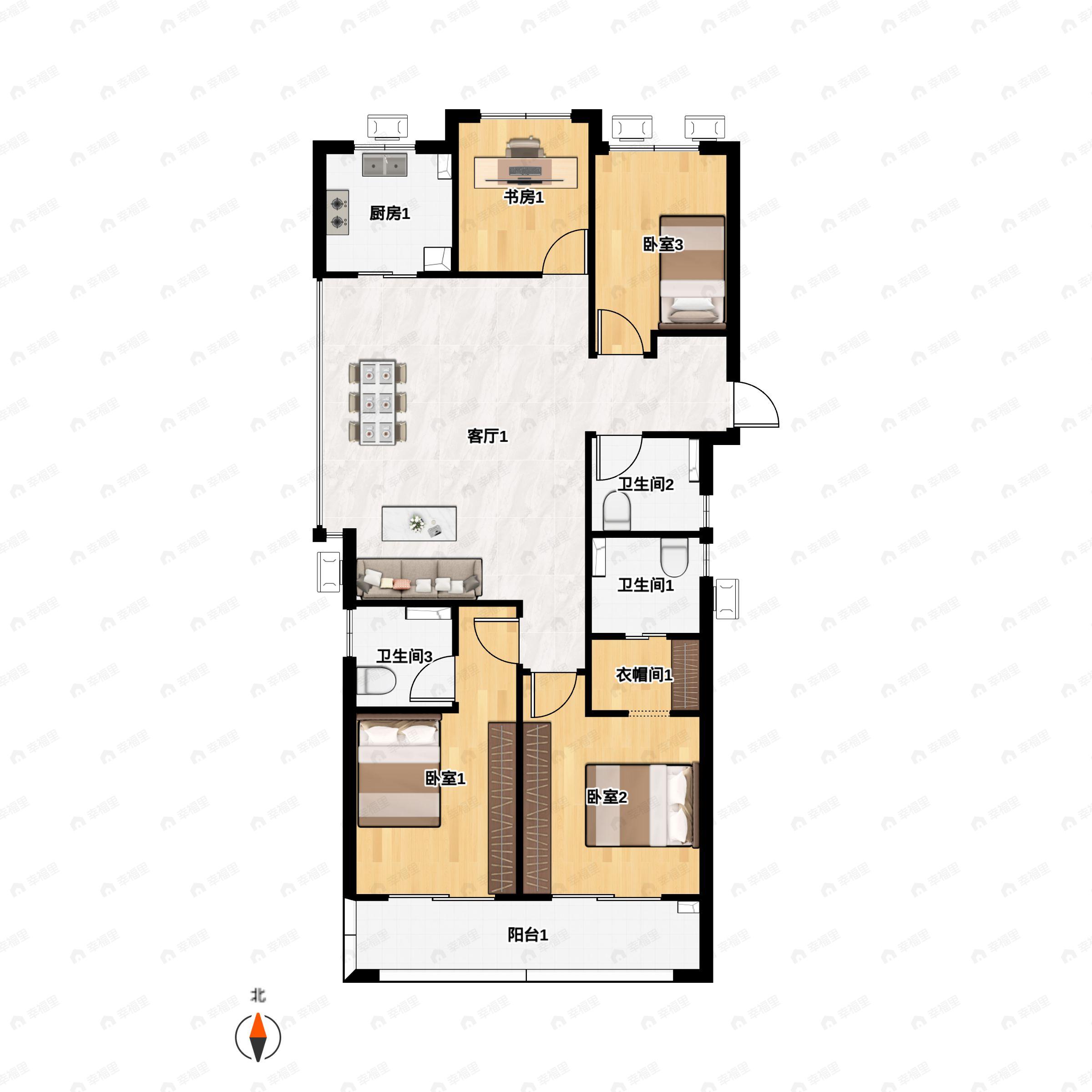 4室2厅3卫建面139平南户型图