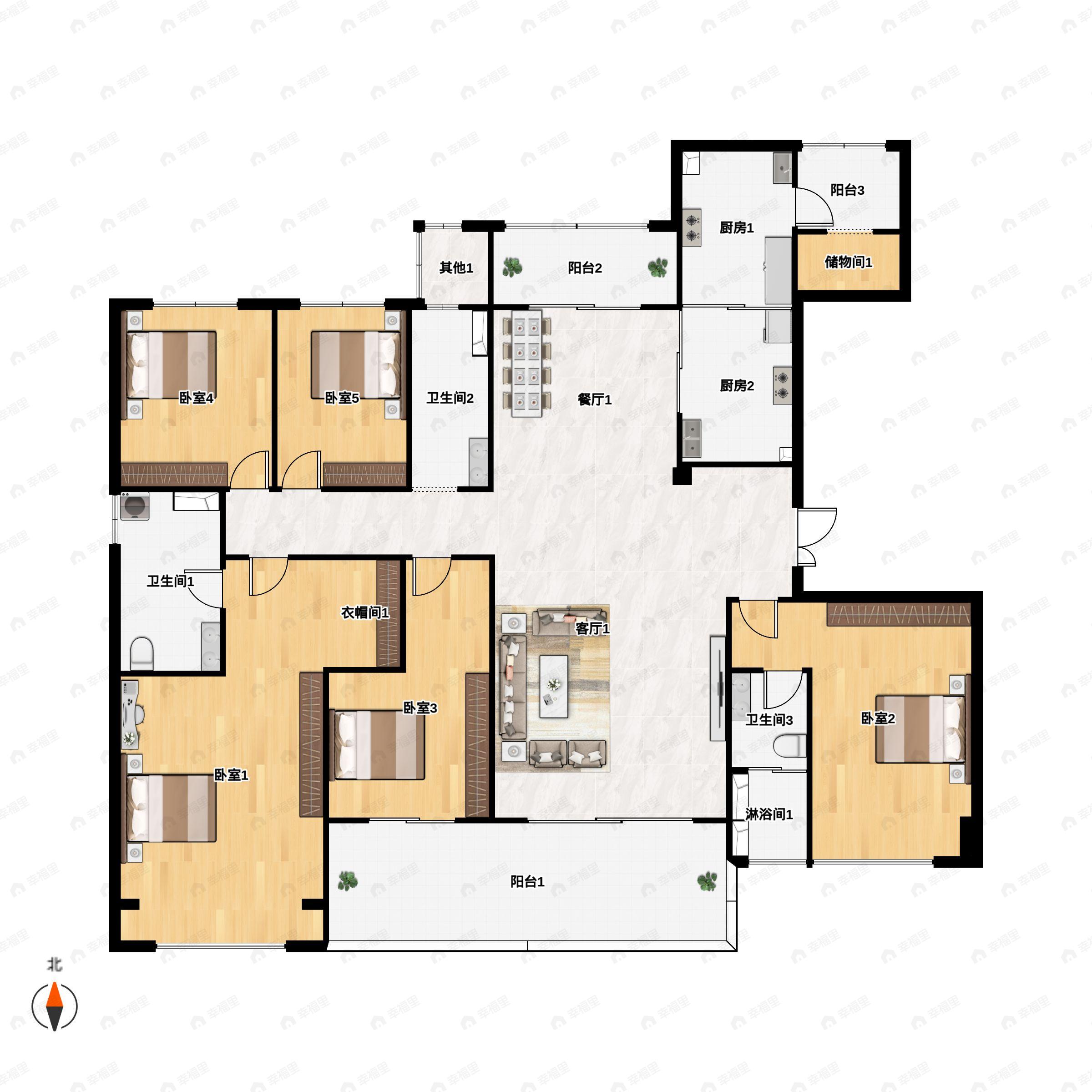 5室2厅3卫建面231平户型图
