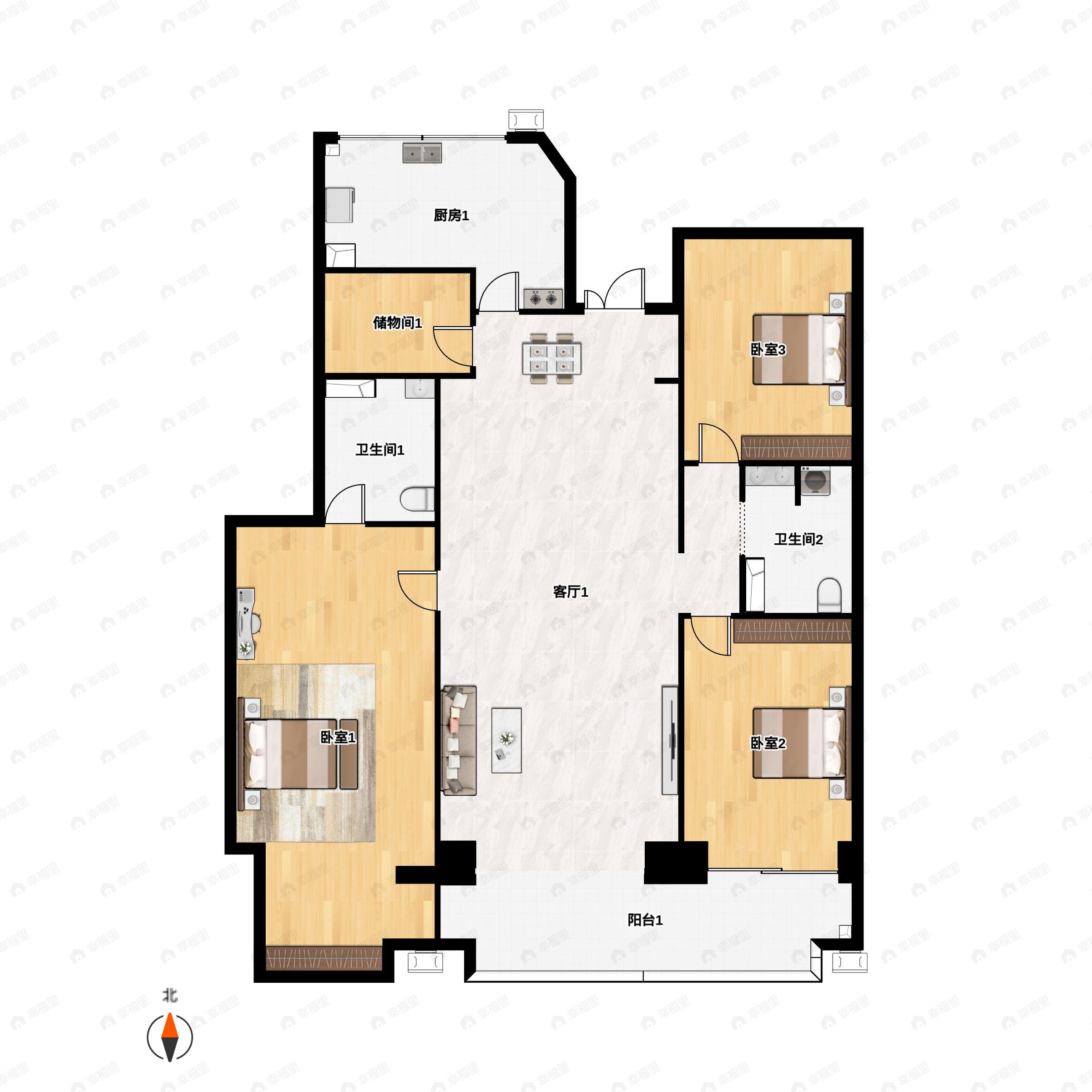 赛格曲江中京坊3室2厅2卫户型图