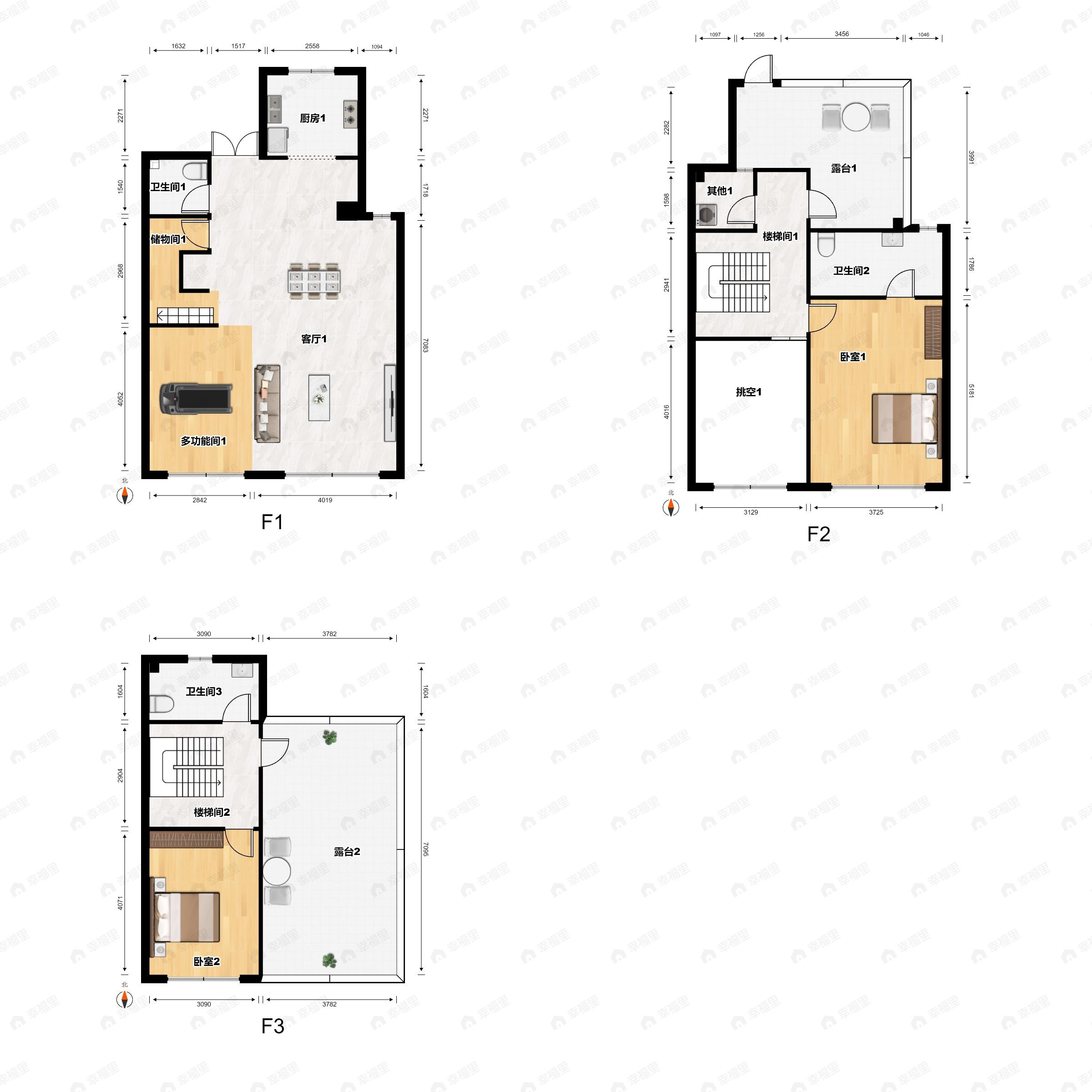 2室2厅3卫建面185m²南户型图
