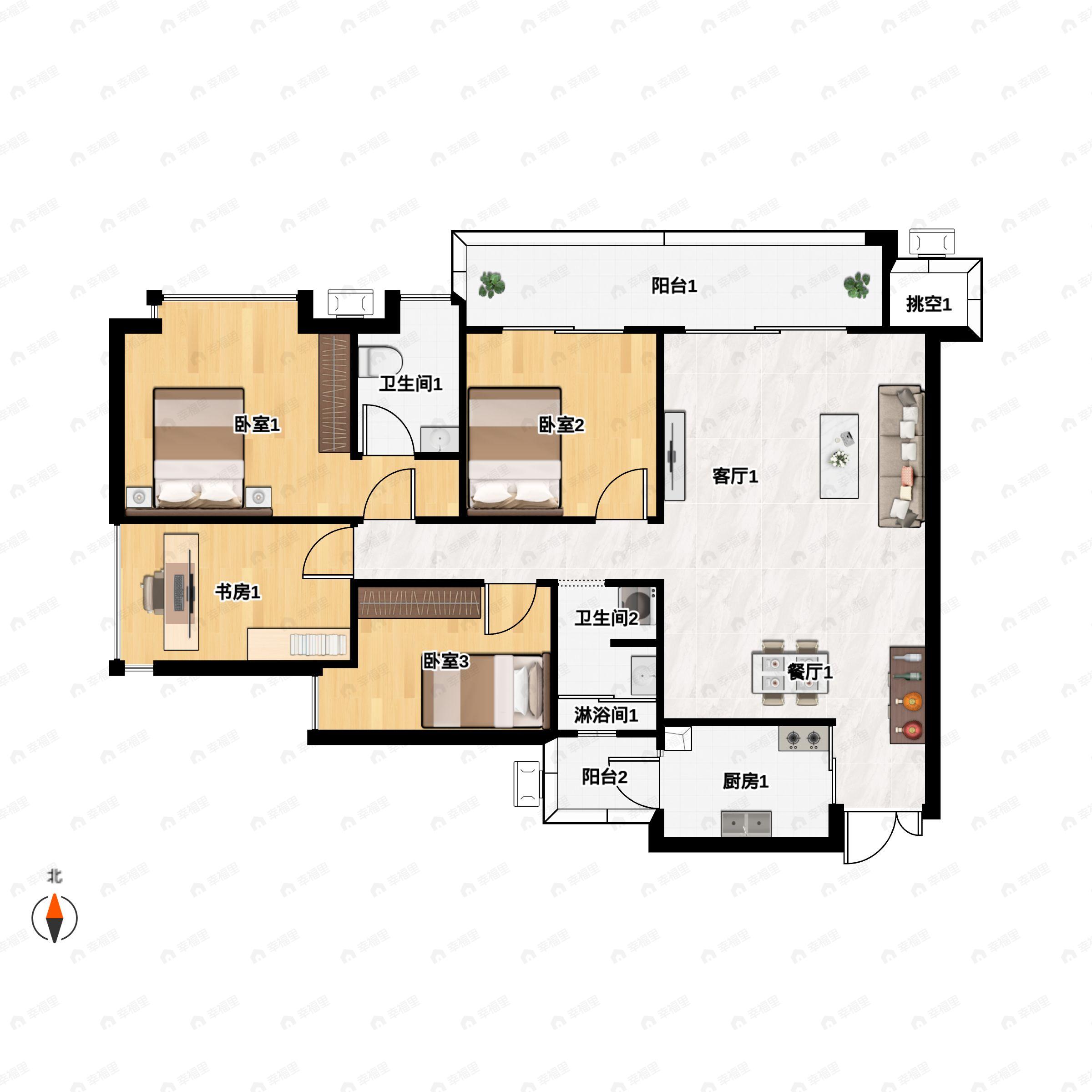 4室2厅2卫建面143平户型图