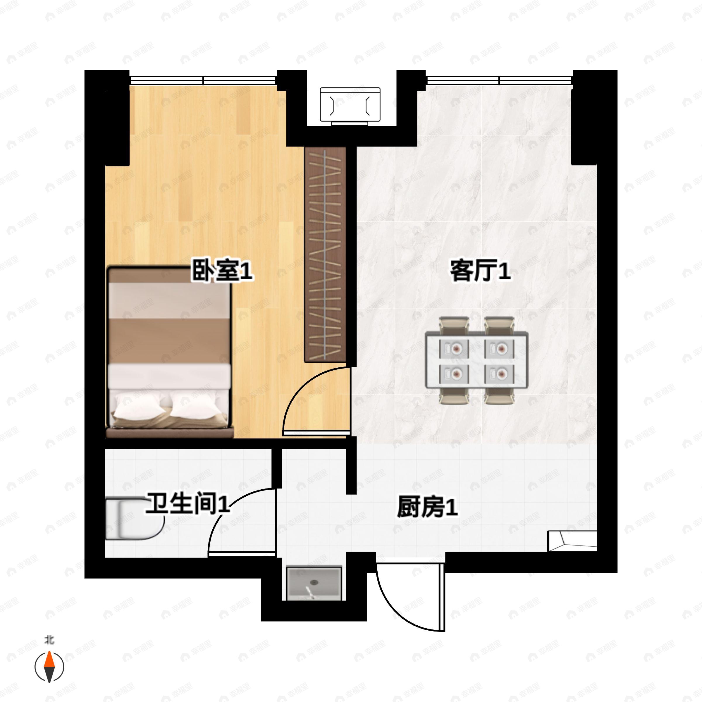 1室1厅1卫建面57平西户型图