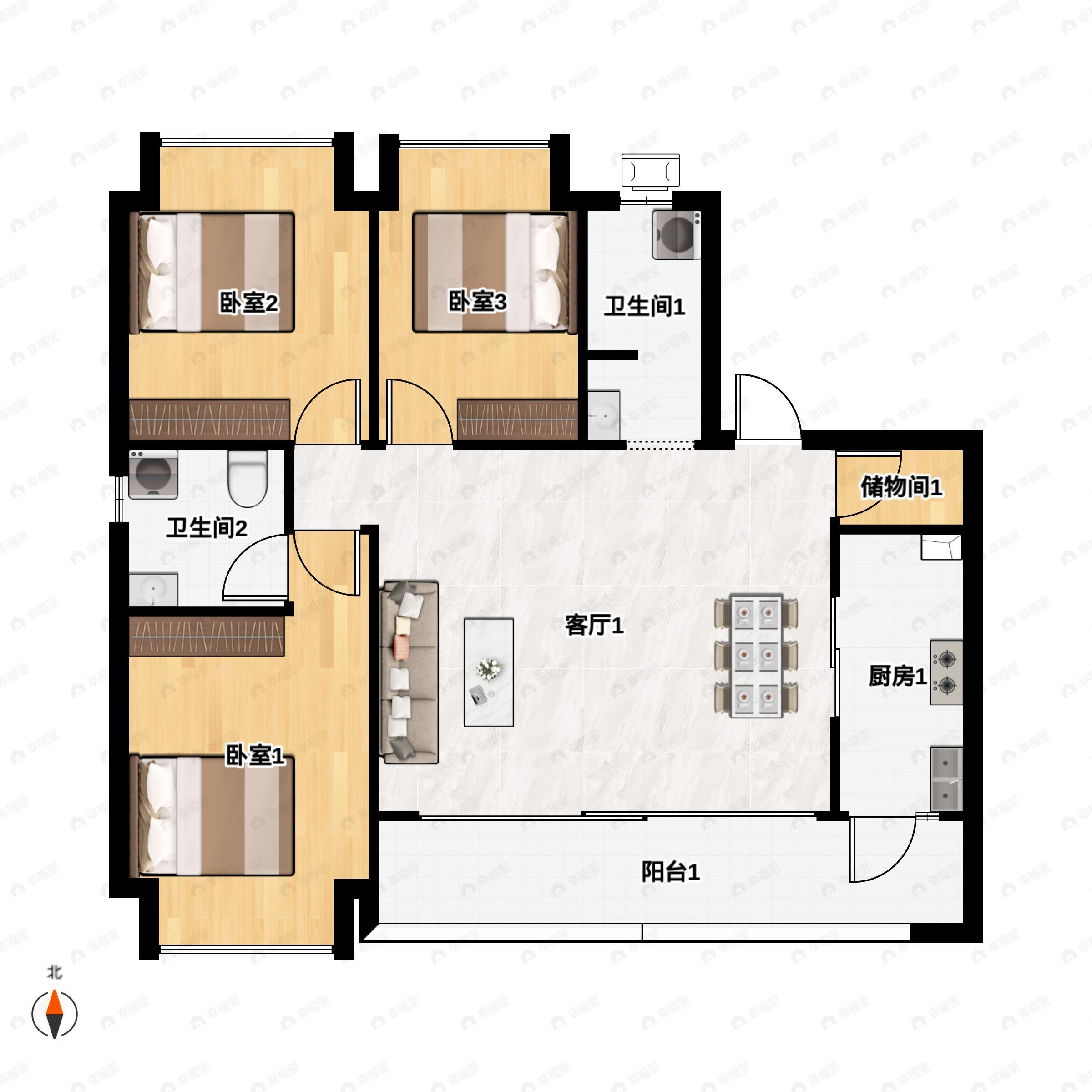3室2厅2卫建面125m²东北户型图