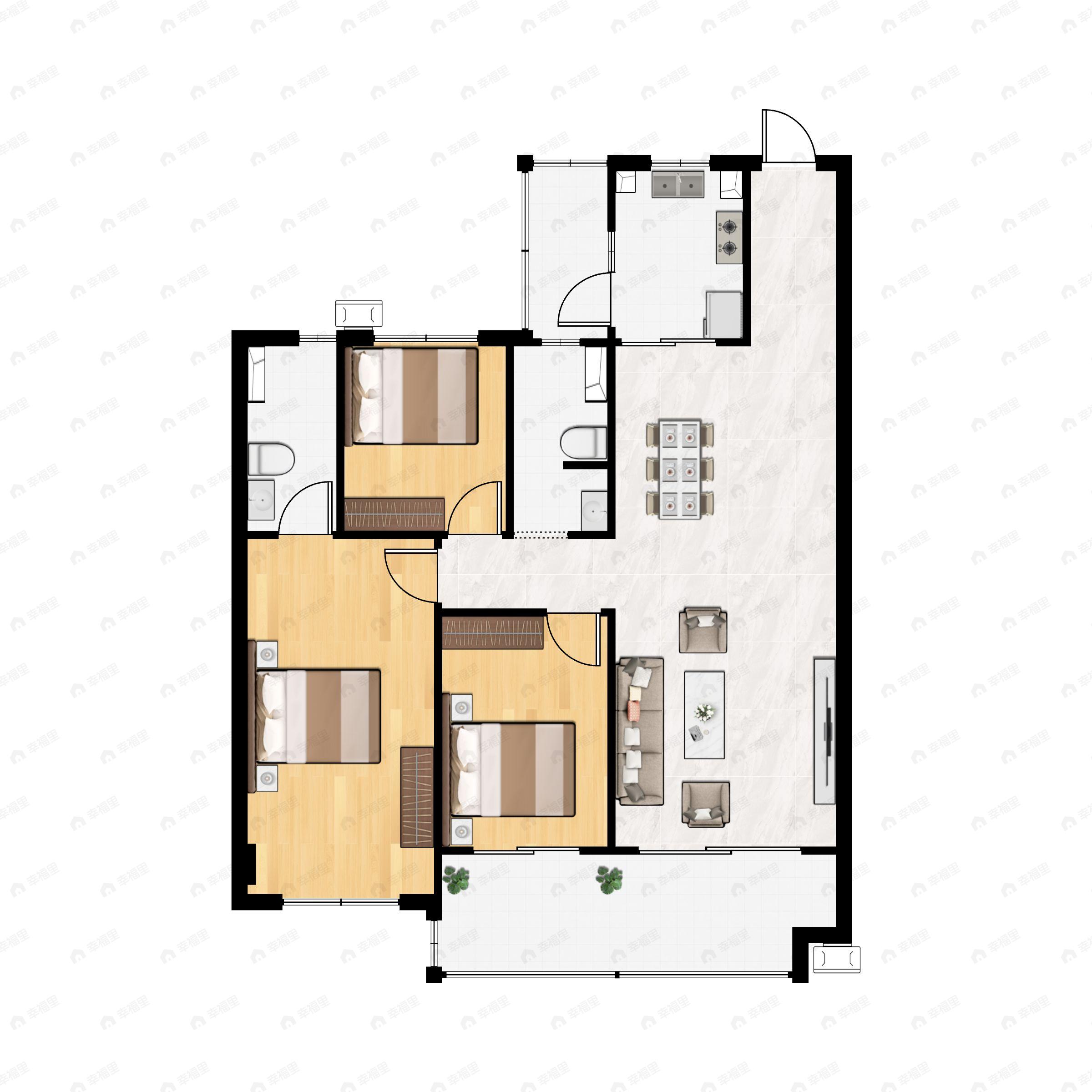 3室2厅2卫建面120平户型图