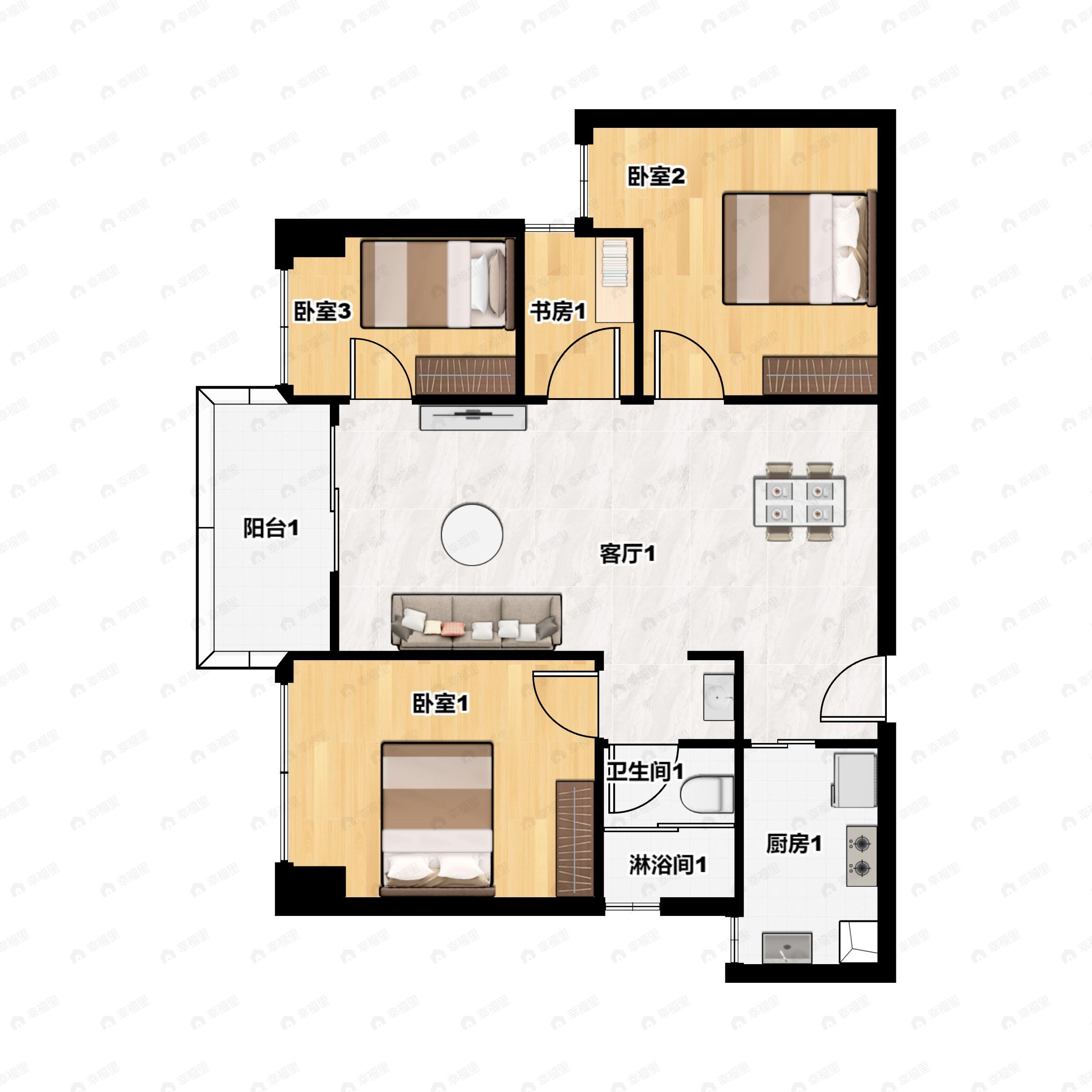 4室2厅1卫建面81平户型图