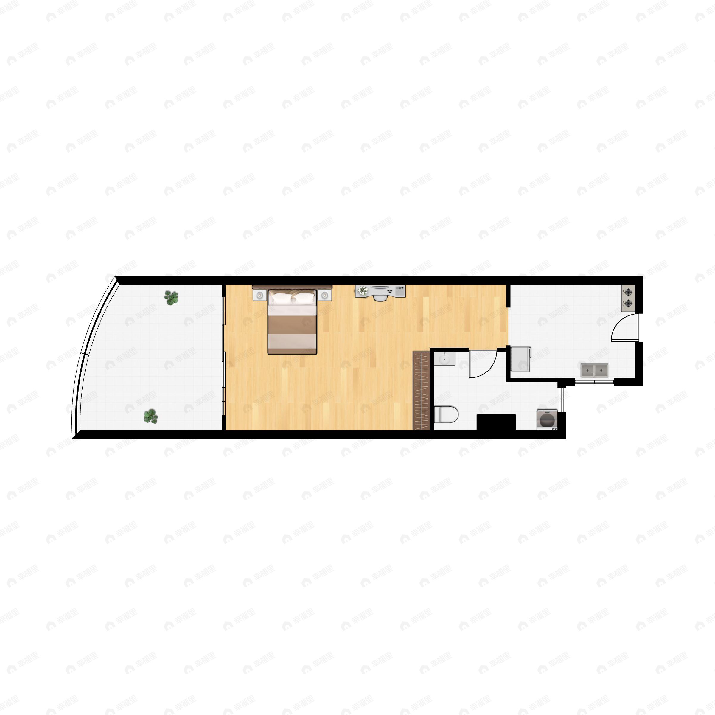 1室1厅1卫建面45m²南户型图
