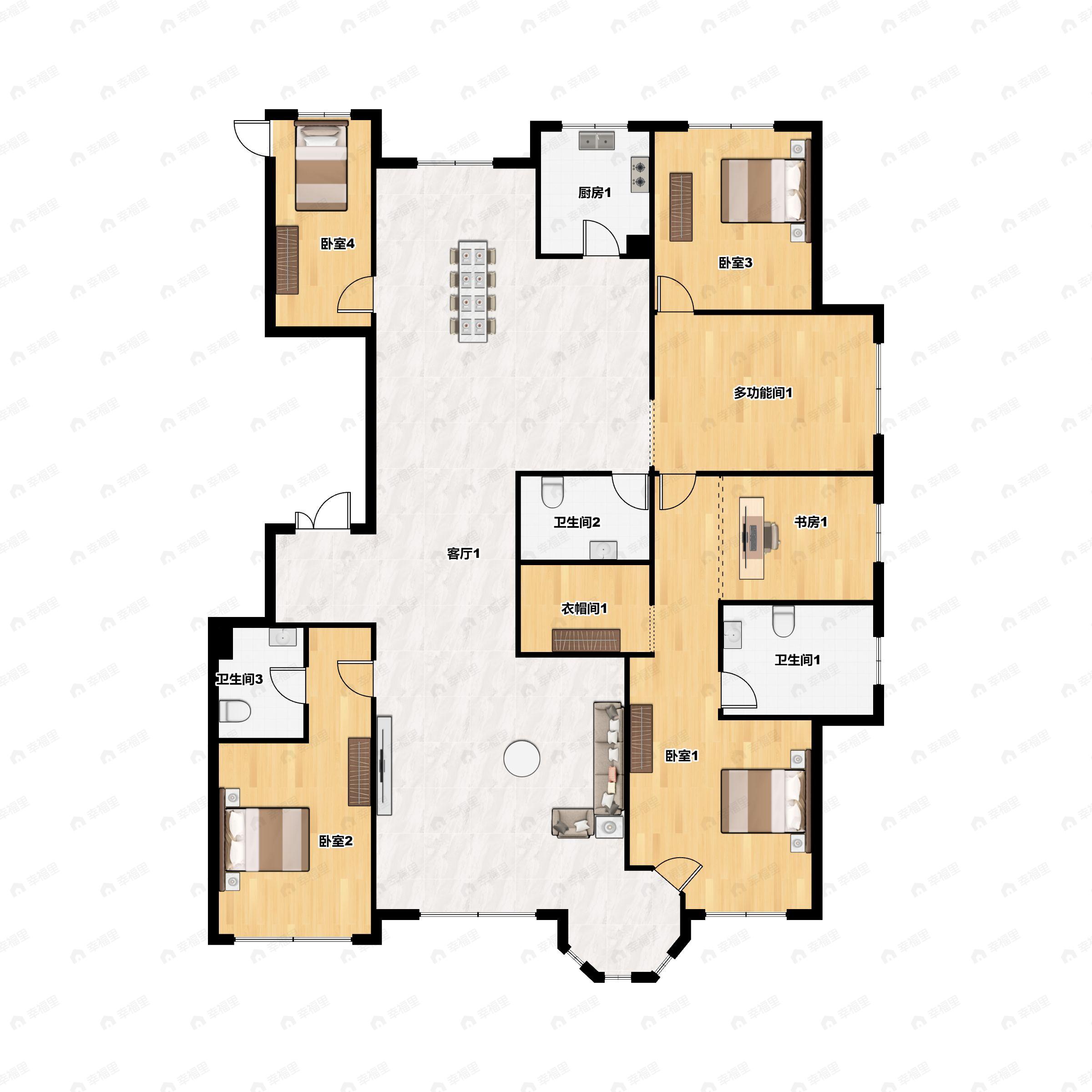 4室3厅3卫建面299平户型图