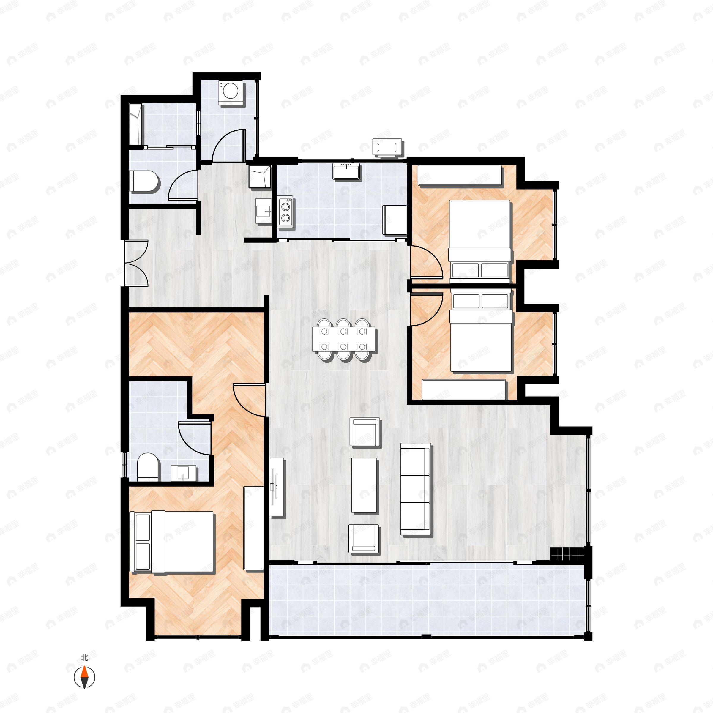 3室2厅2卫建面129平户型图