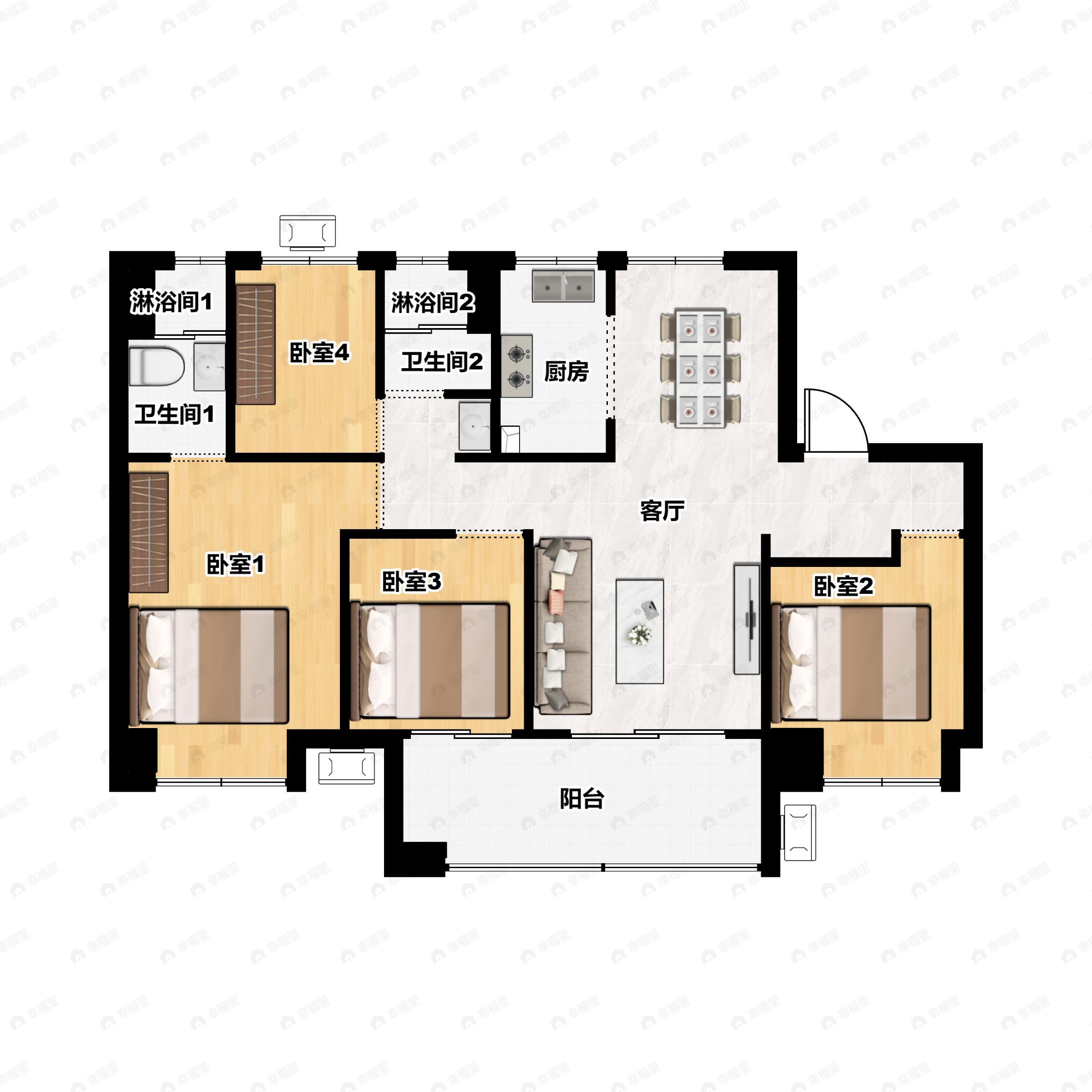 4室2厅2卫建面121平户型图