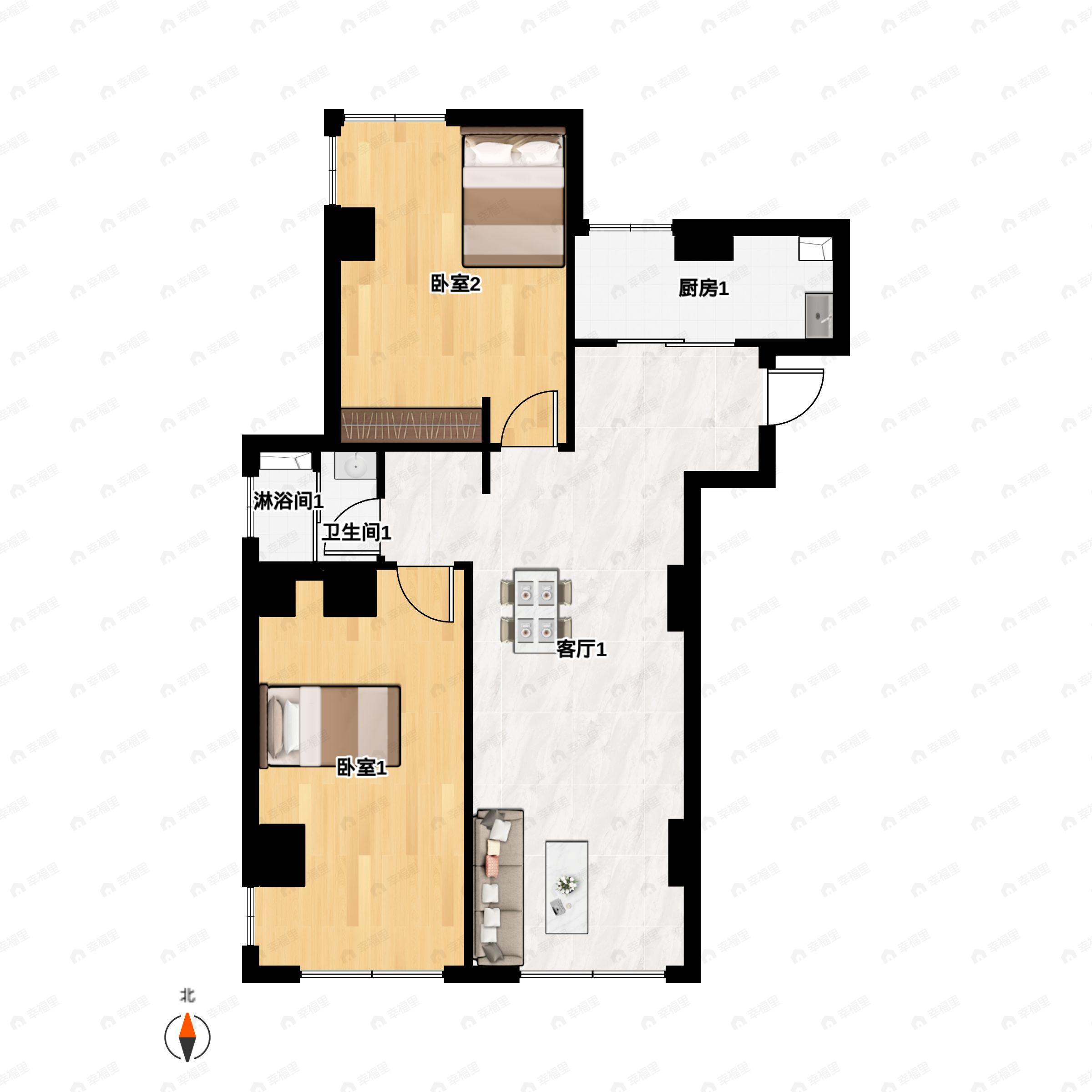 2室2厅1卫建面101平户型图