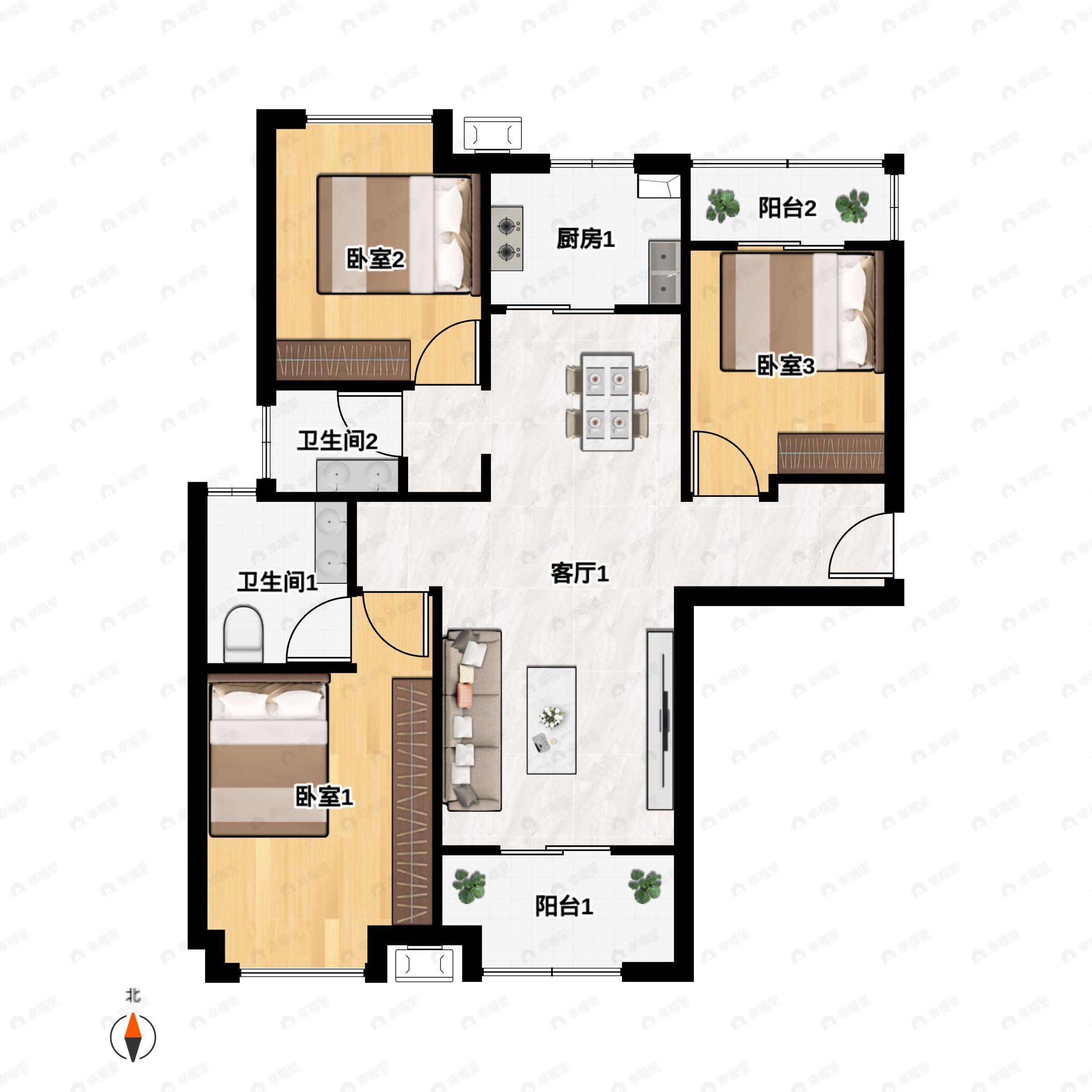 3室2厅2卫建面124平undefined户型图