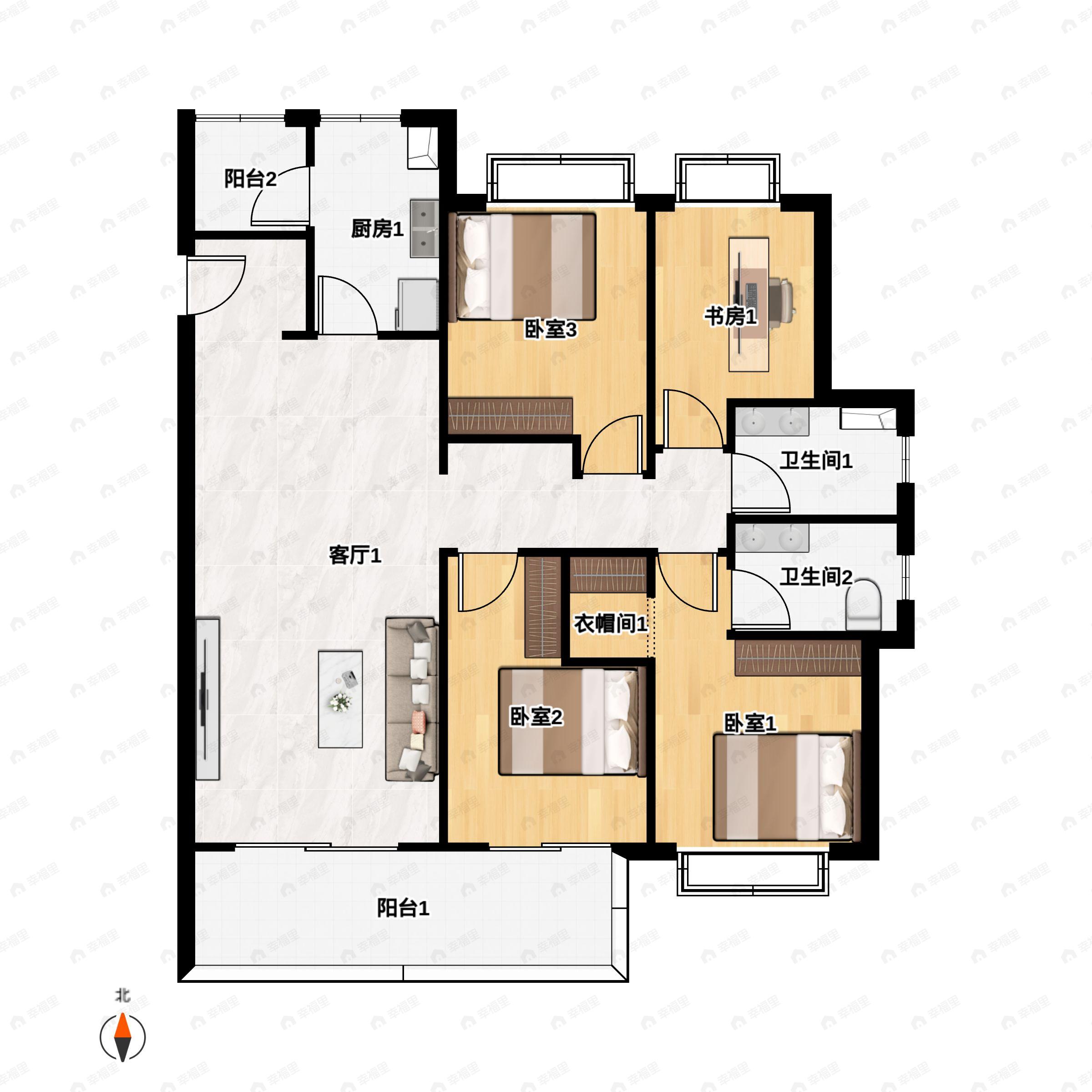 4室2厅2卫建面135平南|北户型图