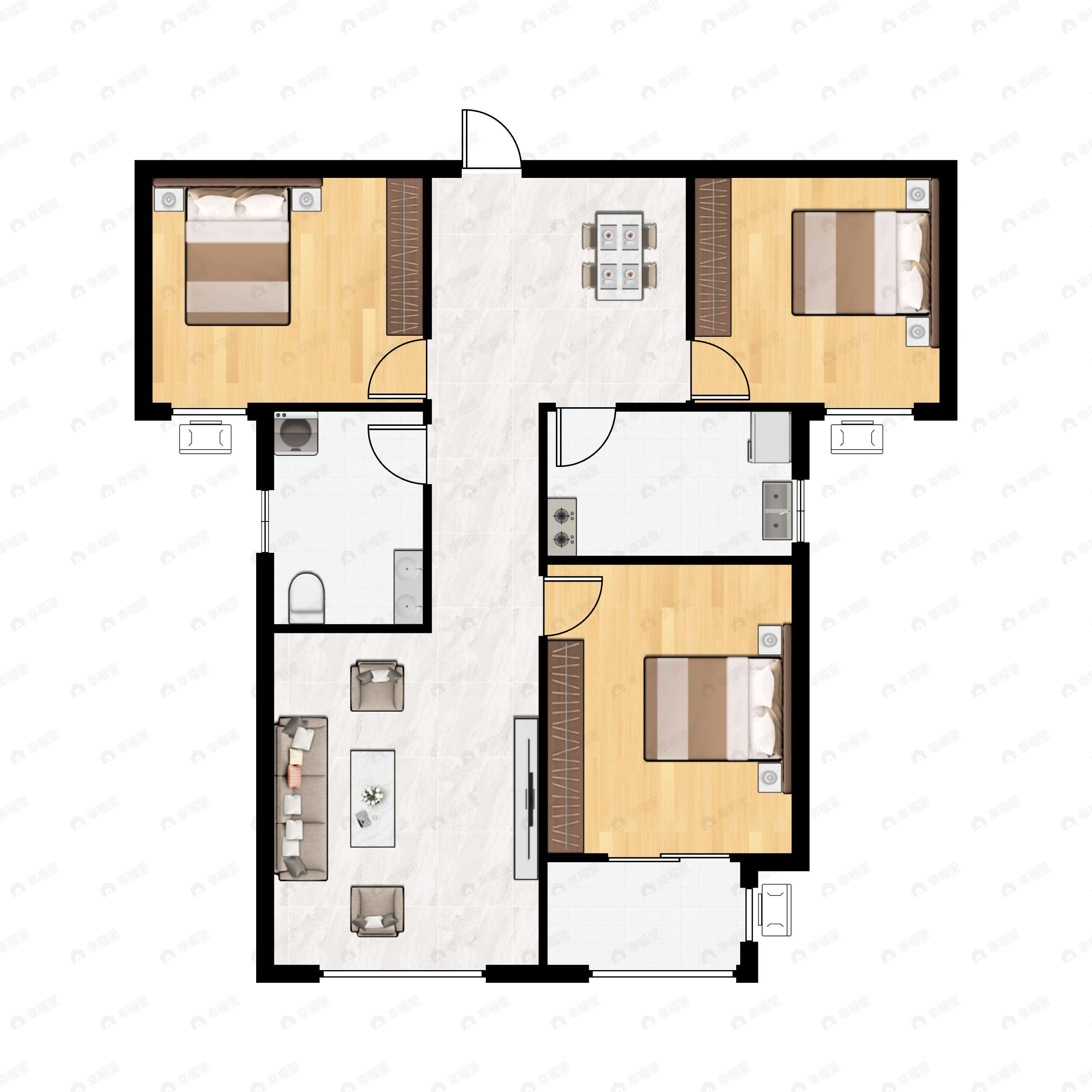 1室1厅2卫建面45m²东户型图